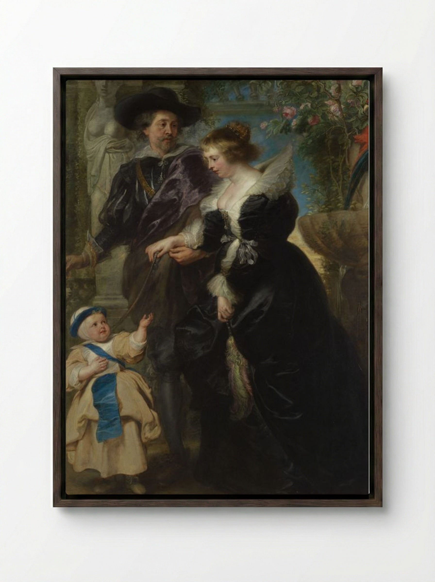 Helena Fourment and Their Son Frans - Peter Paul Rubens - Framed Canvas Dark Wood