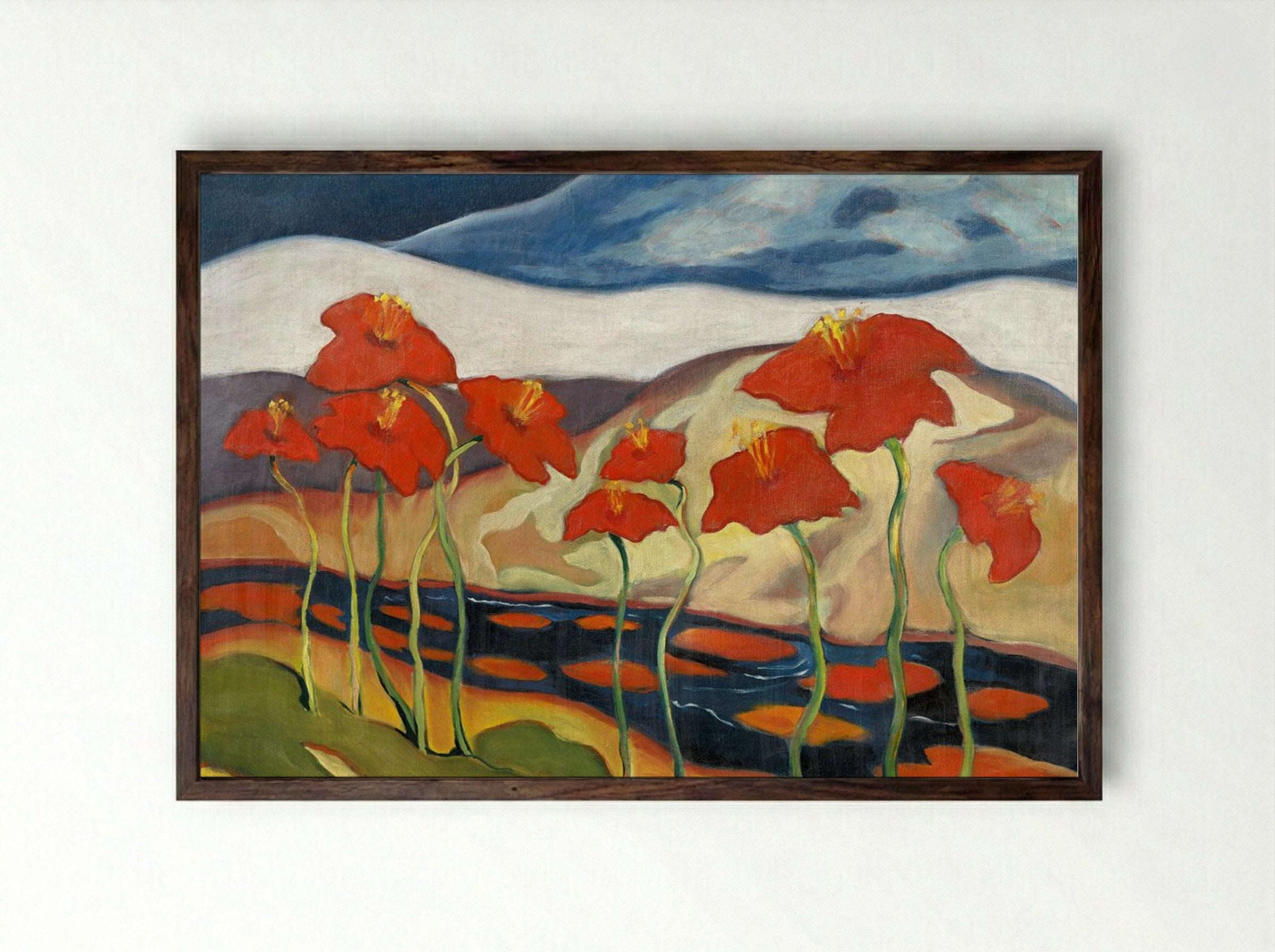 Landscape with Flowers (Nirvana) - Zolo Palugyay - Framed Print Dark Wood