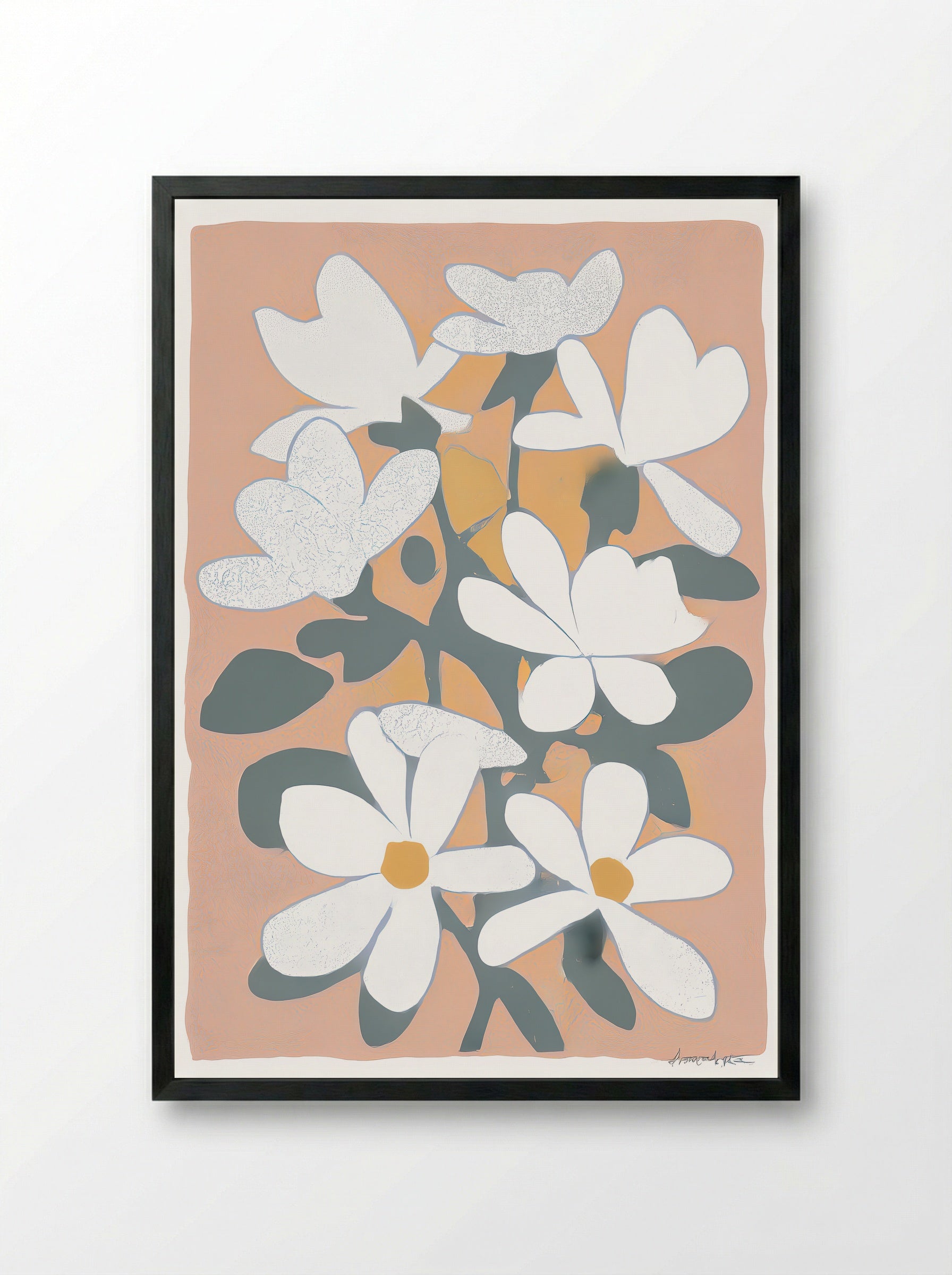 Magnolia Field Soft Bloom Floral Art Print - Framed Print Black