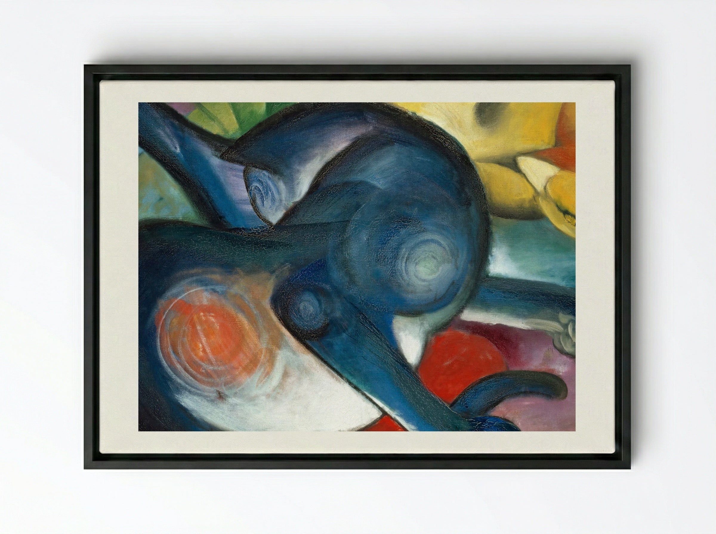 Two Cats, Blue and Yellow - Franz Marc - Framed Canvas Black