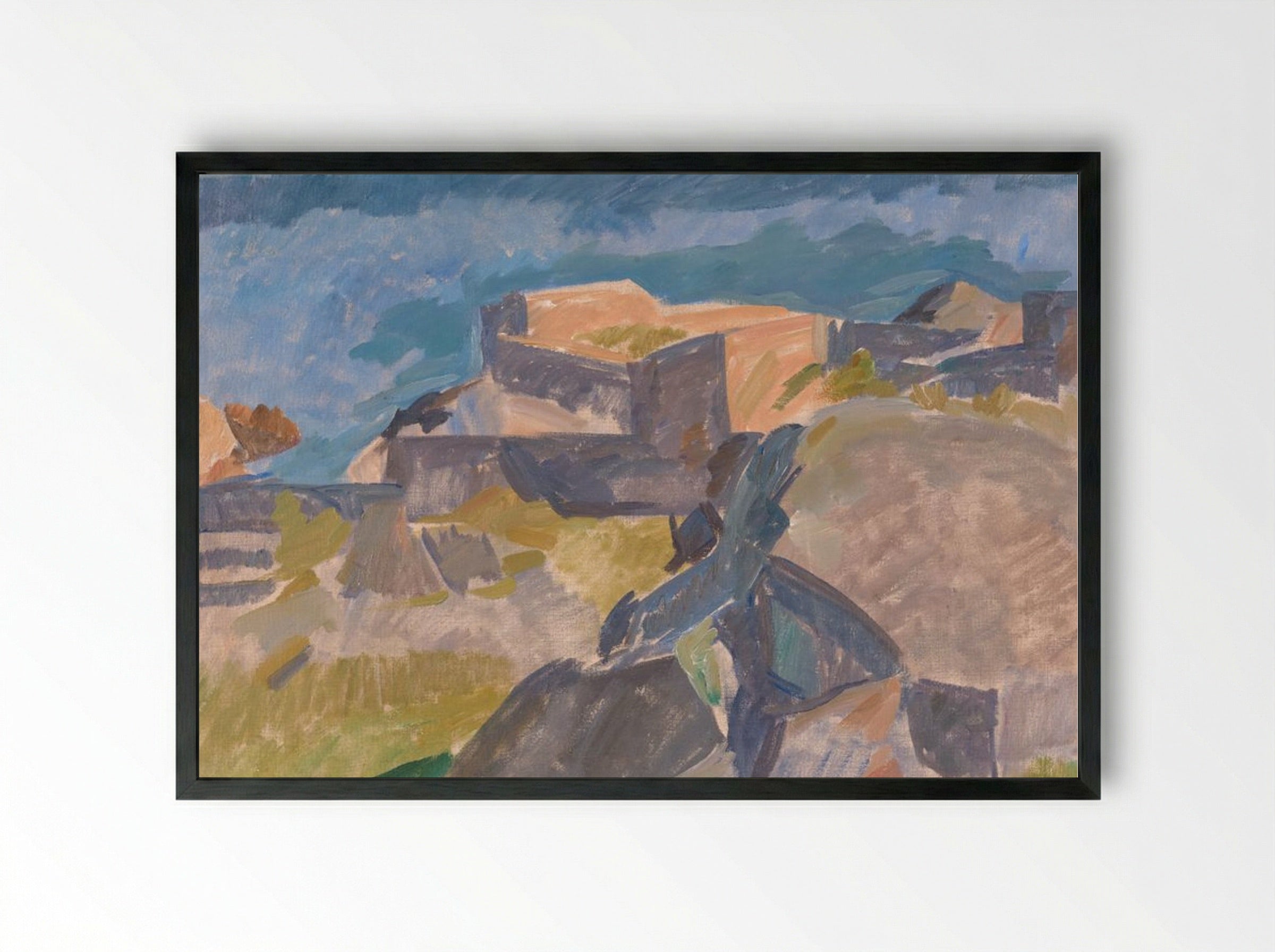 Coastal View with Buildings - Edvard Weie - Framed Print Black
