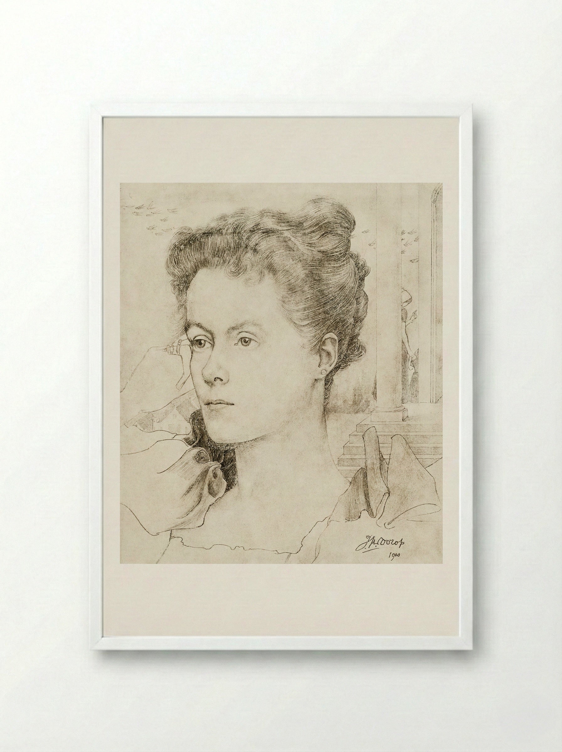 Portrait of Annie Hall or Janet Hall - Jan Toorop - Framed Print White