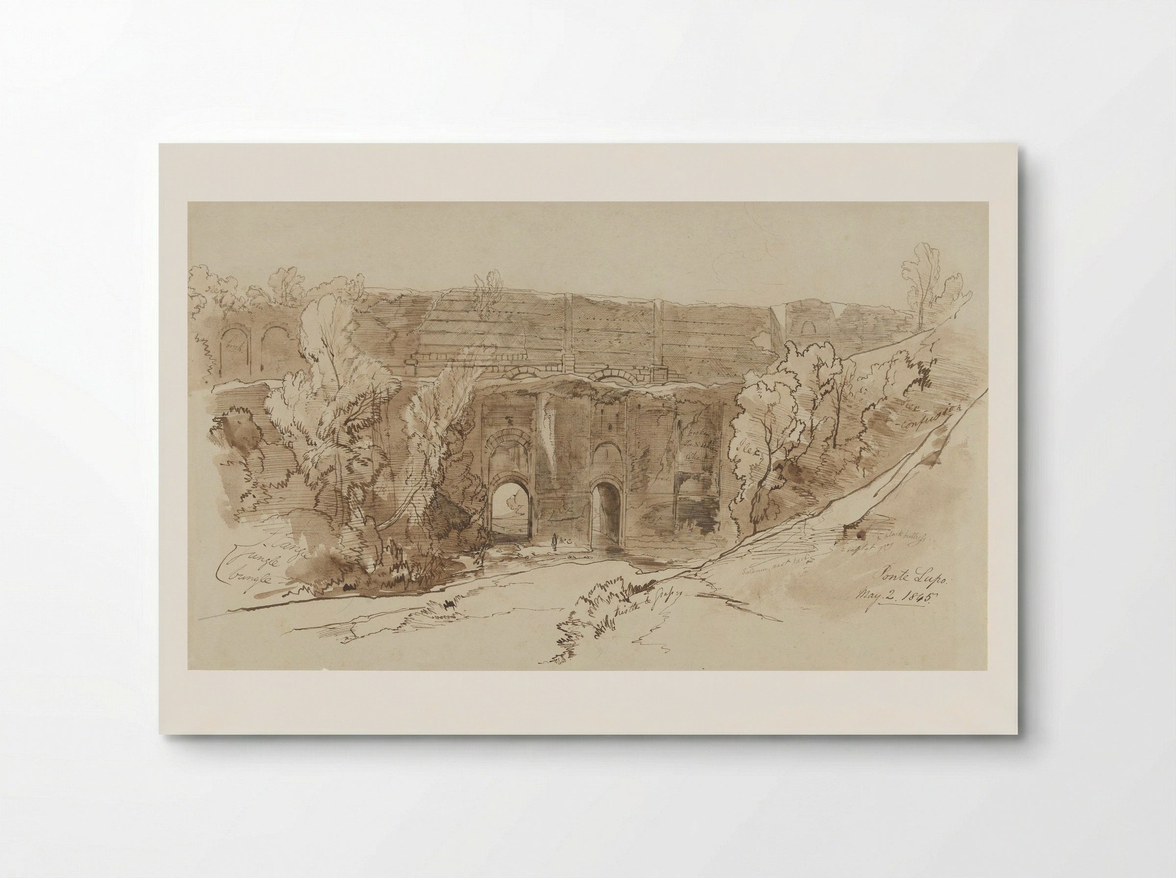 Gezicht op de Ponte Lupo (bij Tivoli) - Edward Lear - Poster