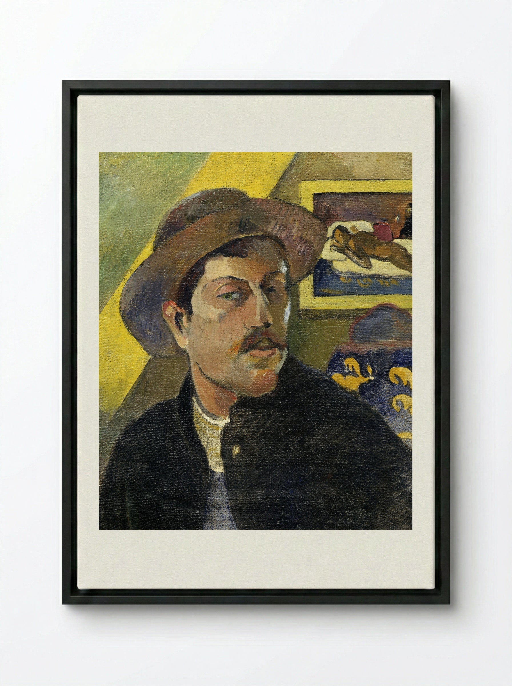 Self-Portrait in a Hat - Paul Gauguin - Framed Canvas Black