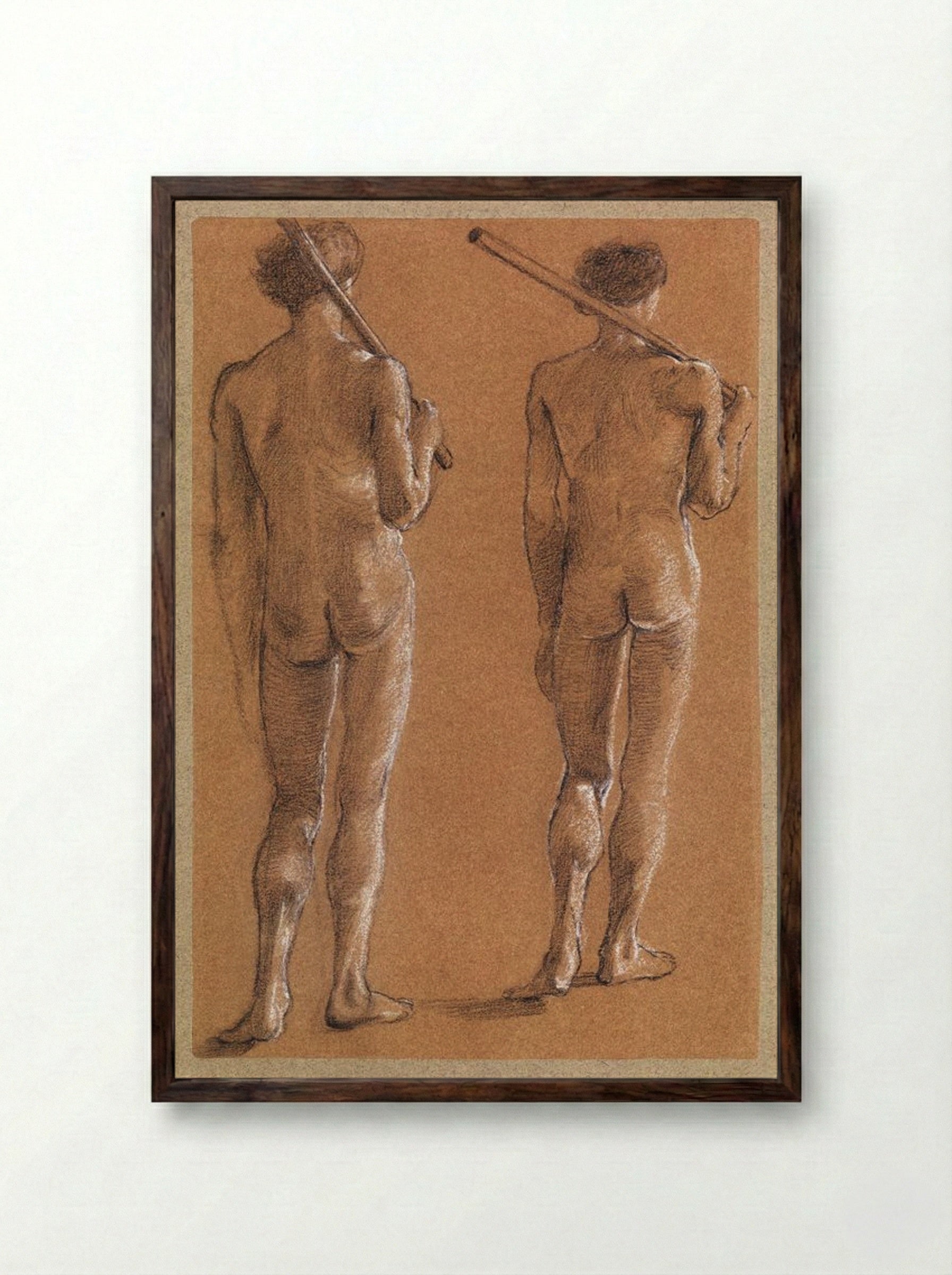 Male Nude Studies of Two Soldiers for 'The Princess Led to the Dragon' - Edward Burne-Jones - Framed Print Dark Wood