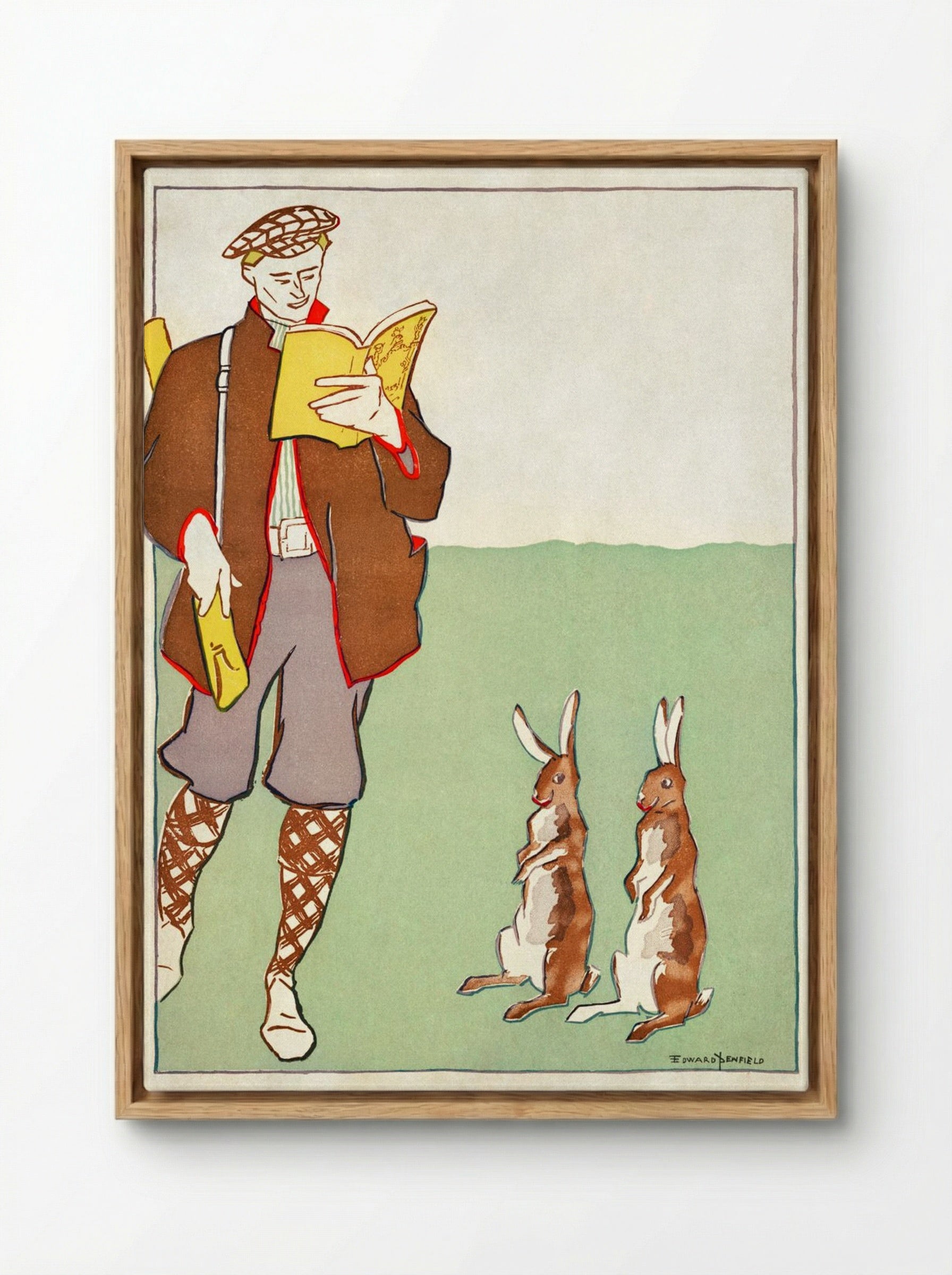 Man Reading a Book with Hares - Edward Penfield - Framed Canvas Wood