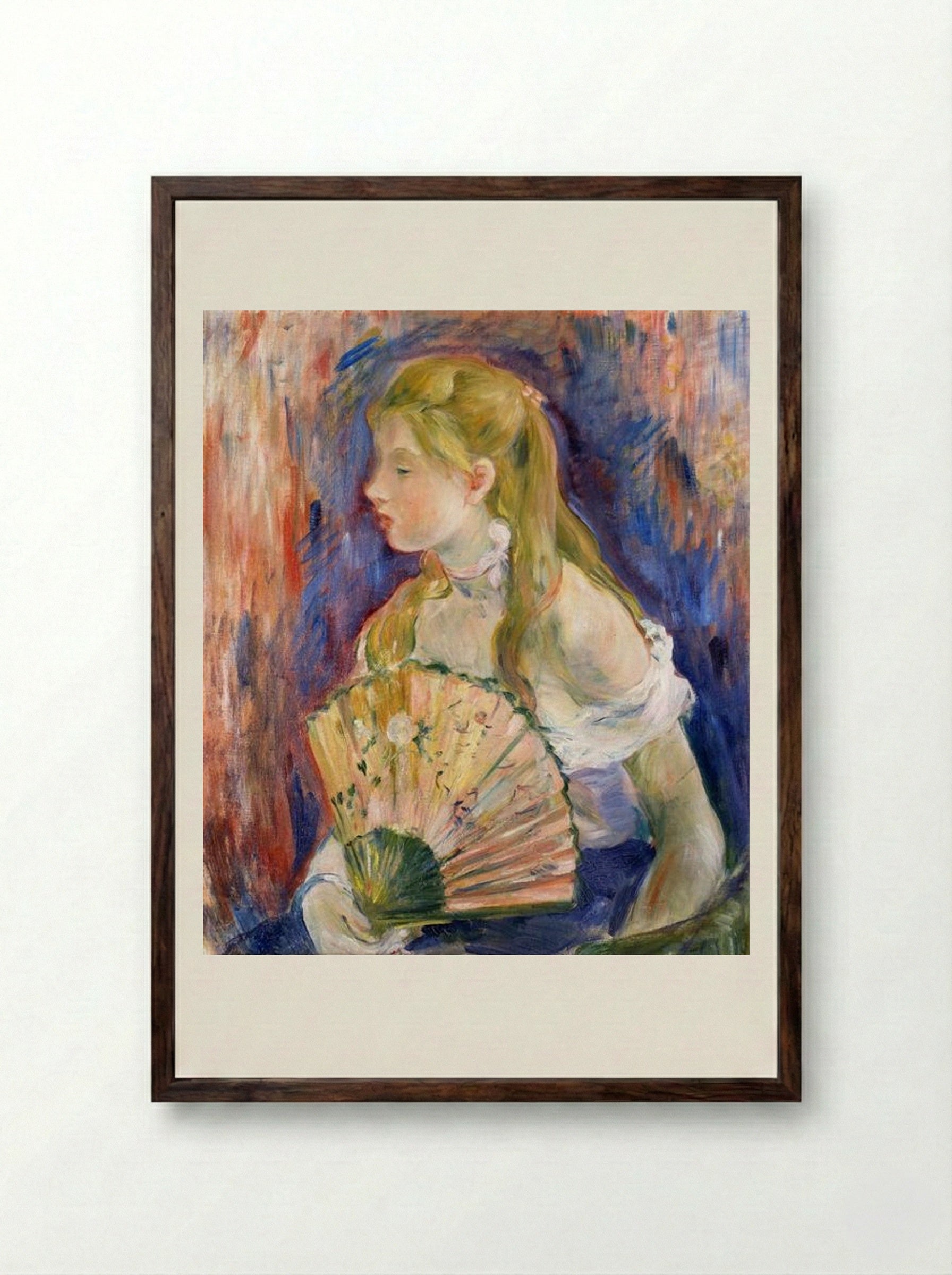 Young Girl with a Fan - Berthe Morisot - Framed Print Dark Wood