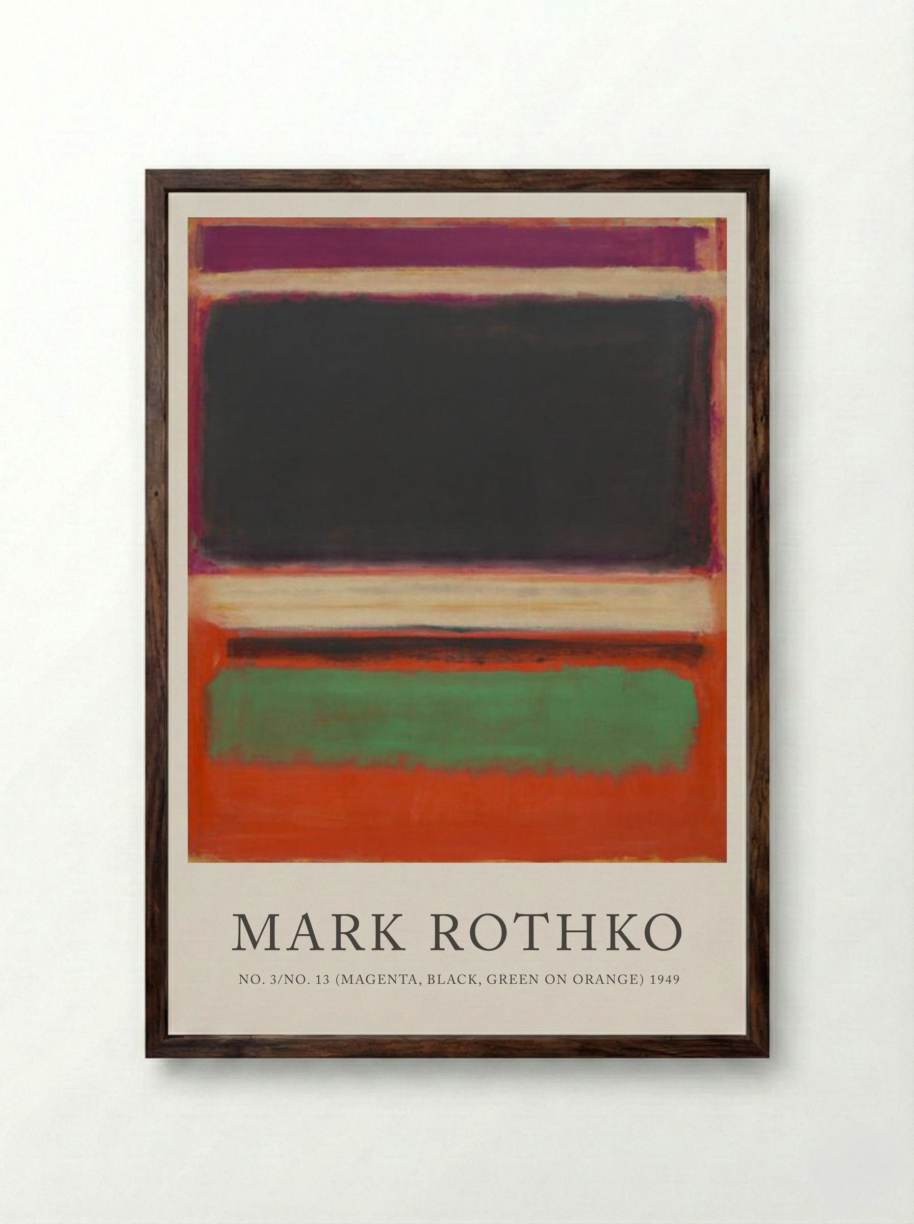 No. 3/No. 13 (Magenta, Black, Green on Orange) - Mark Rothko - Framed Print Dark Wood