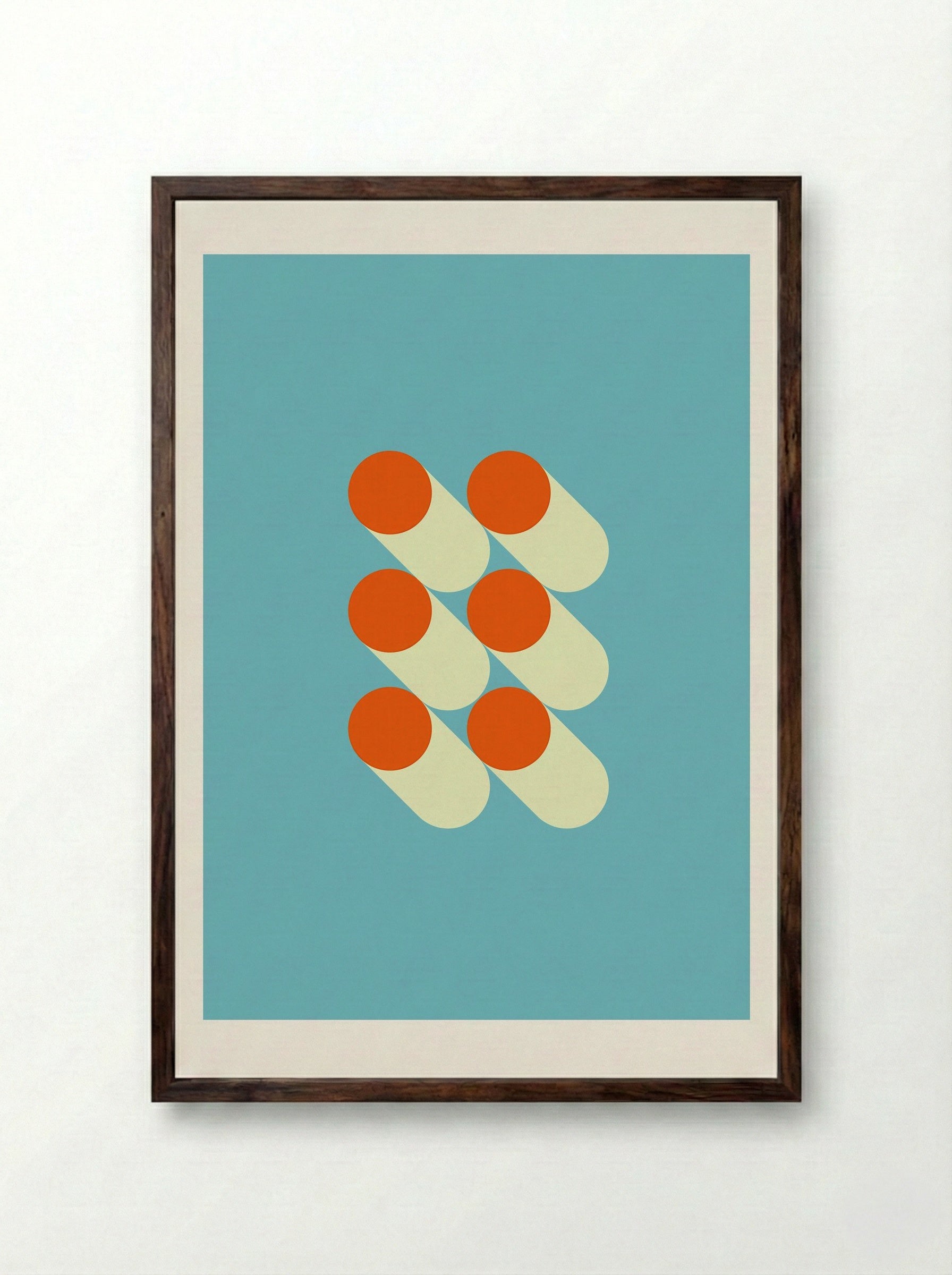 Bauhaus Grid Shadows - Modernist Art Print - Framed Print Dark Wood