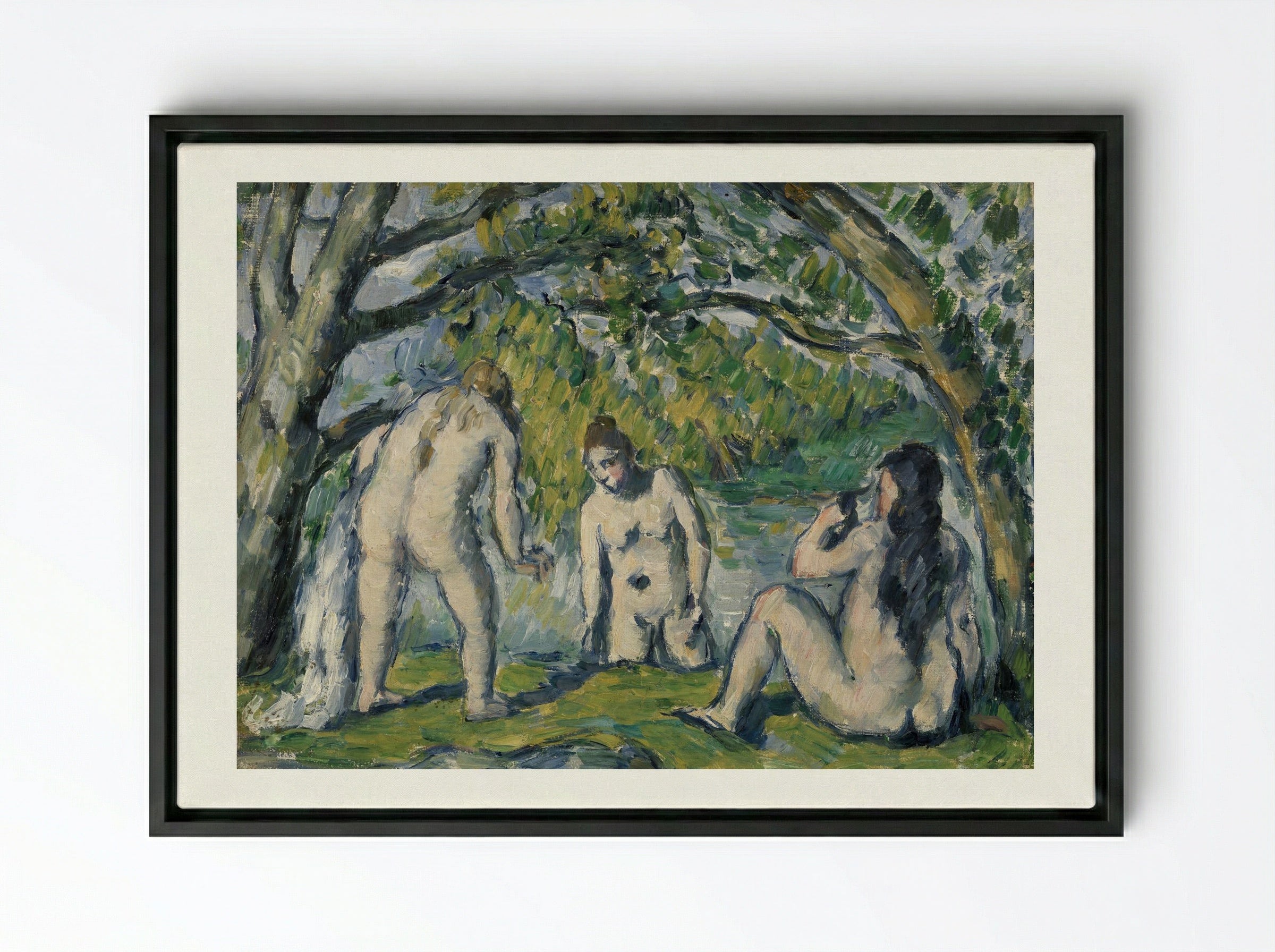 Three Bathers (Trois baigneuses) - Paul Cézanne - Framed Canvas Black
