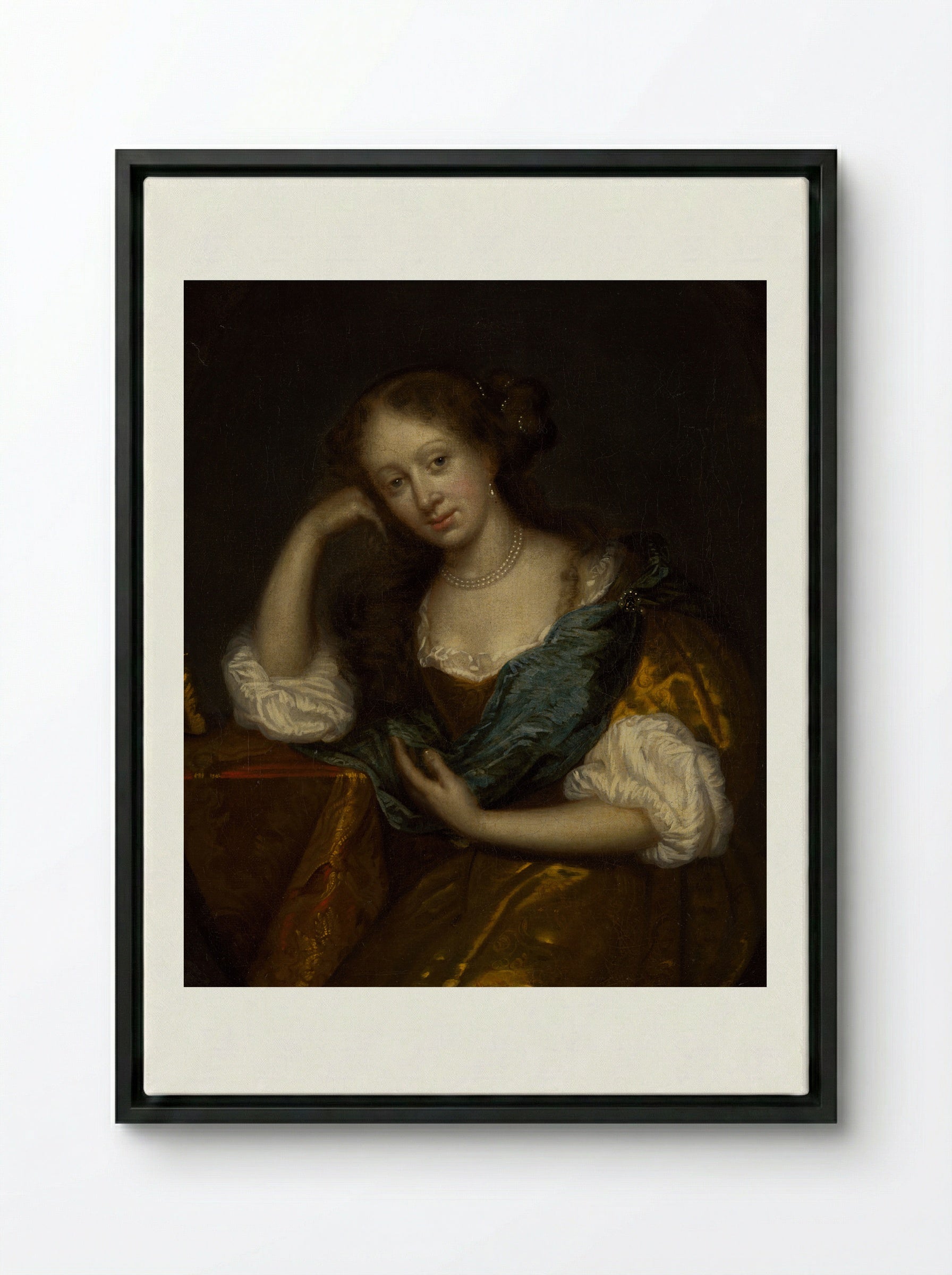 In Thought - Godfried Schalcken - Framed Canvas Black