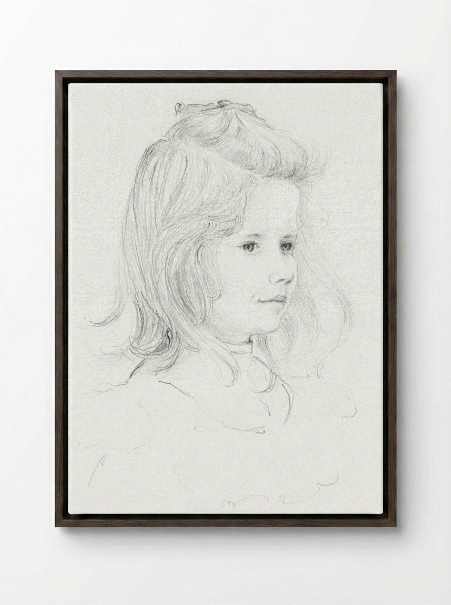 Portrait of a Girl (Sketch) - Julie de Graag - Framed Canvas Dark Wood