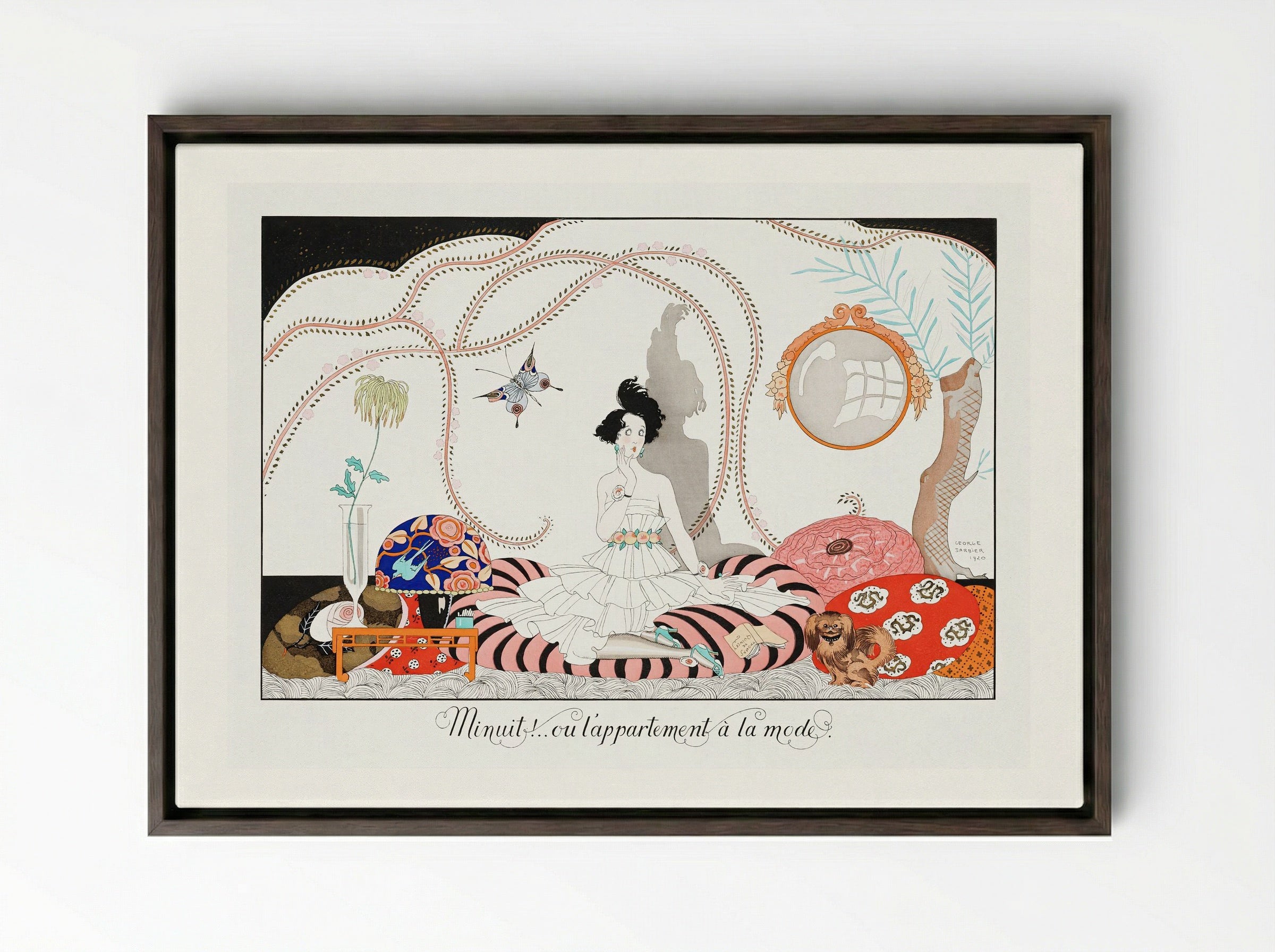 Minuit!...ou l'appartement a la mode. Plate no. 7 - George Barbier - Framed Canvas Dark Wood