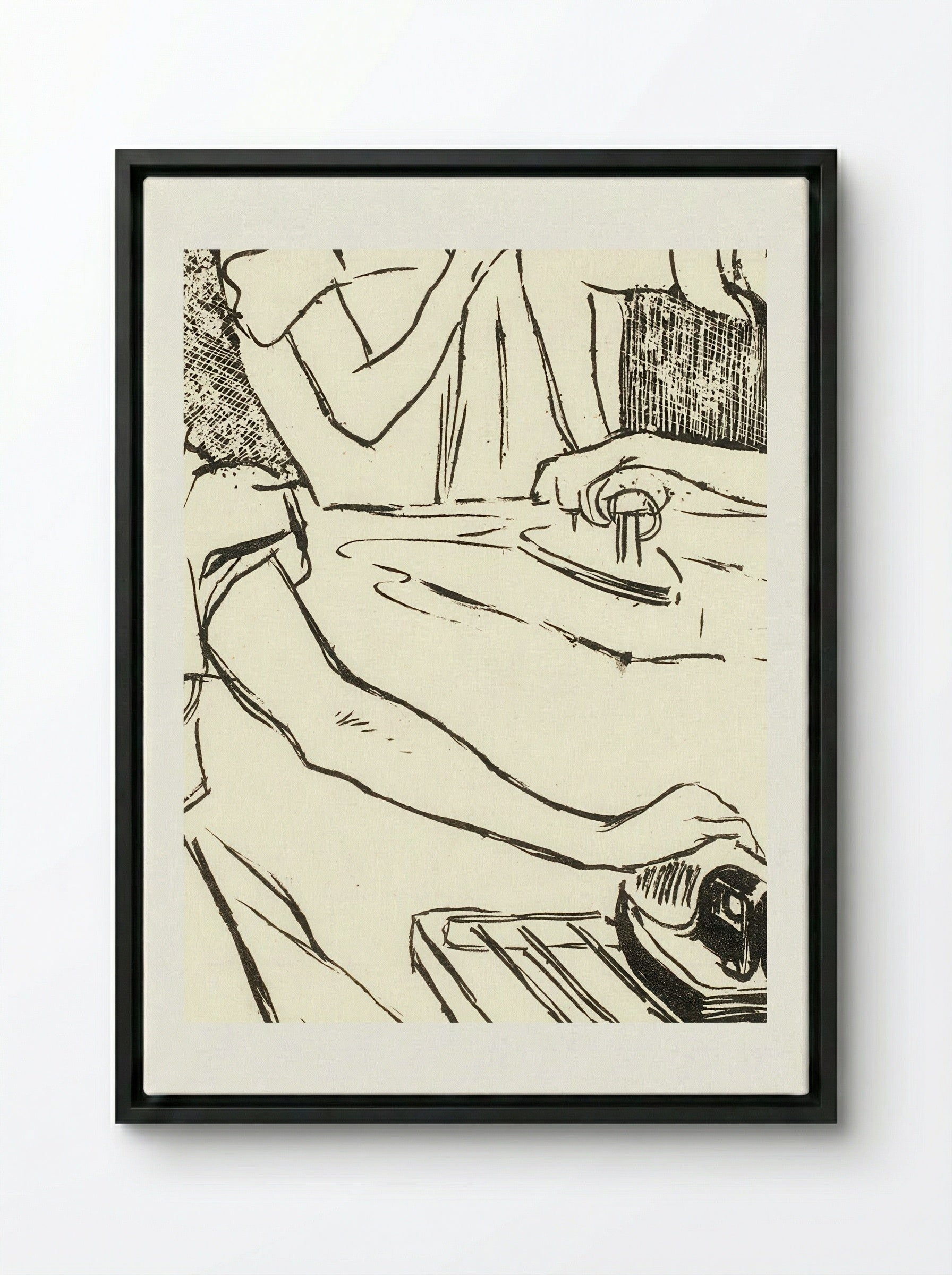 Les Blanchisseuses - Théophile Alexandre Steinlen - Framed Canvas Black