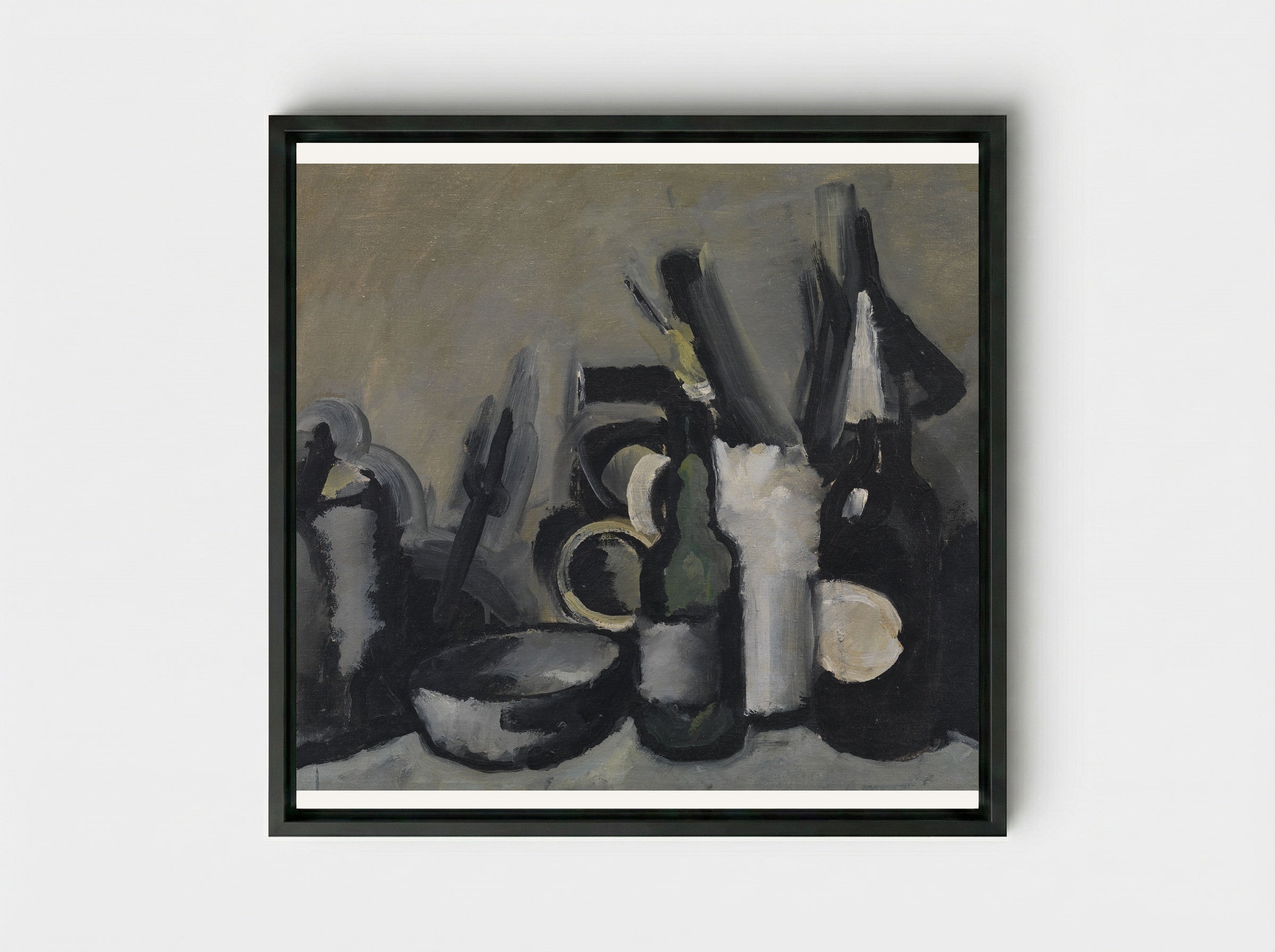 Arrangement with Bottle - Harald Giersing - Framed Canvas Black