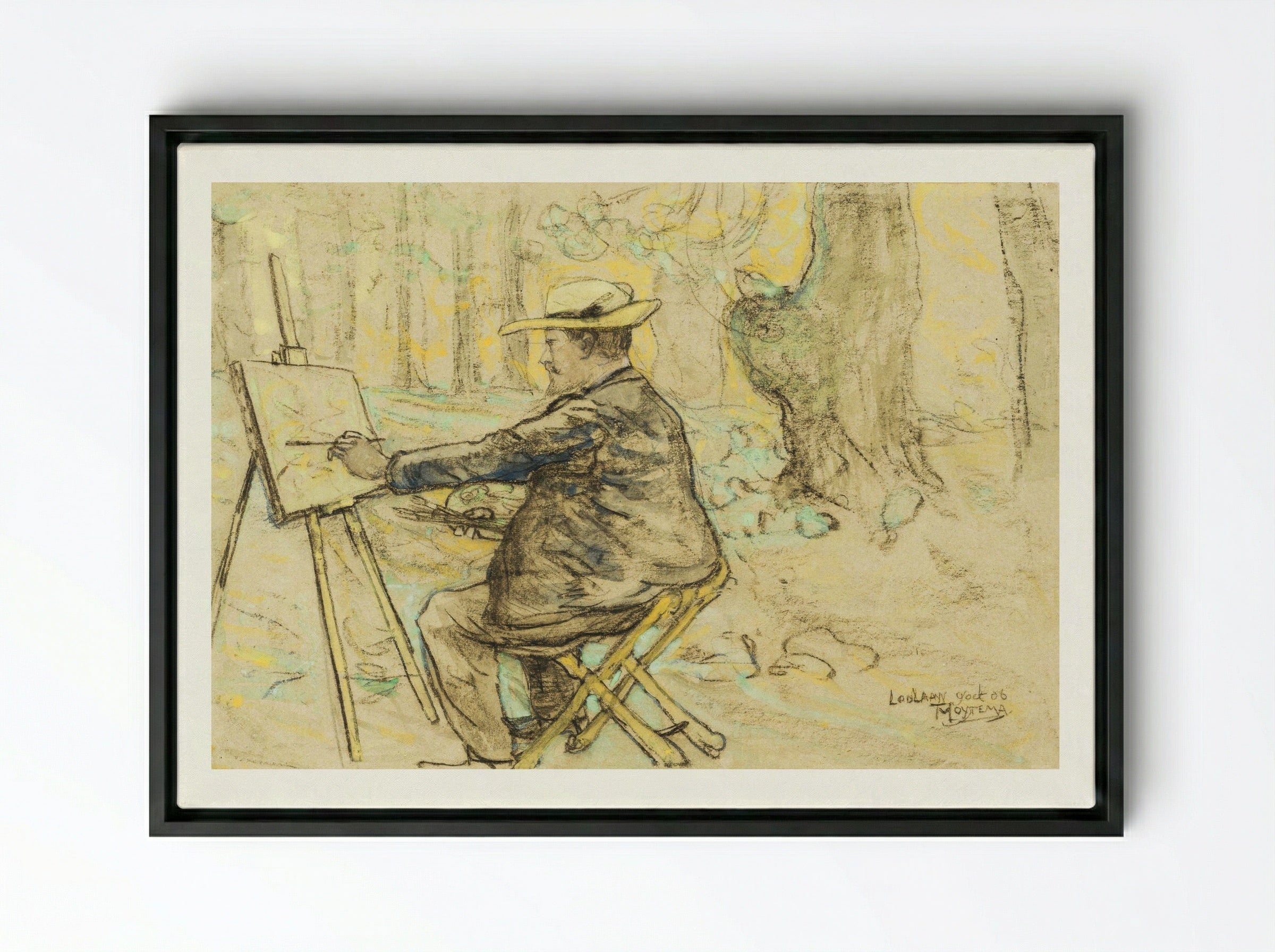 Portret van Henricus, schilderend in de Loolaan te Den Haag - Theodorus van Hoytema - Framed Canvas Black