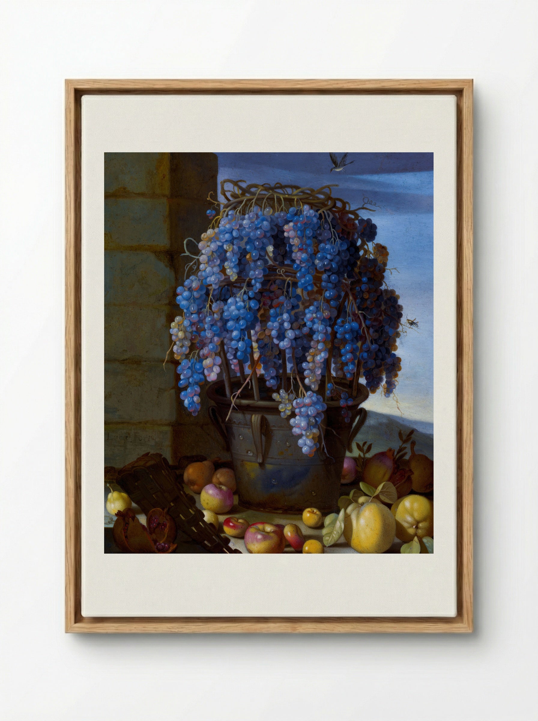Still Life with Grapes and Other Fruit - Luca Forte - Framed Canvas Wood
