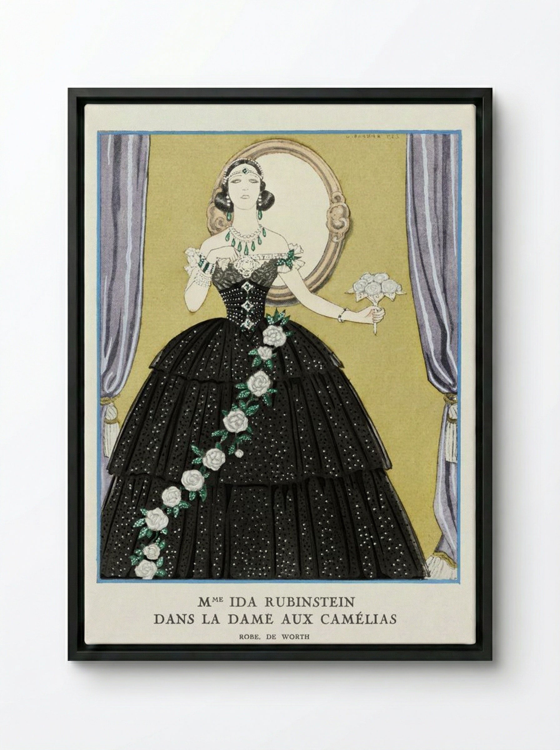 Mme Ida Rubinstein in La Dame aux Camélias - George Barbier - Framed Canvas Black