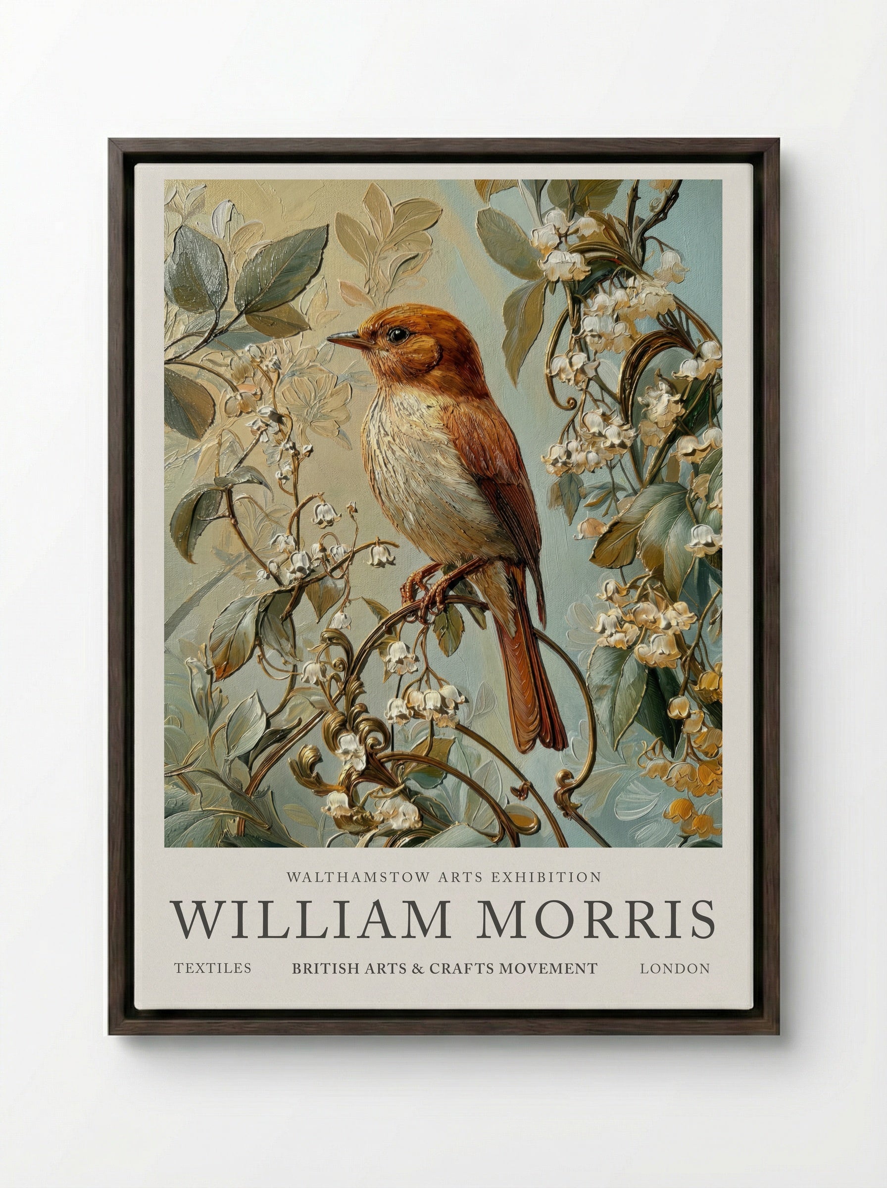 Nightingale Melody - William Morris - Framed Canvas Dark Wood