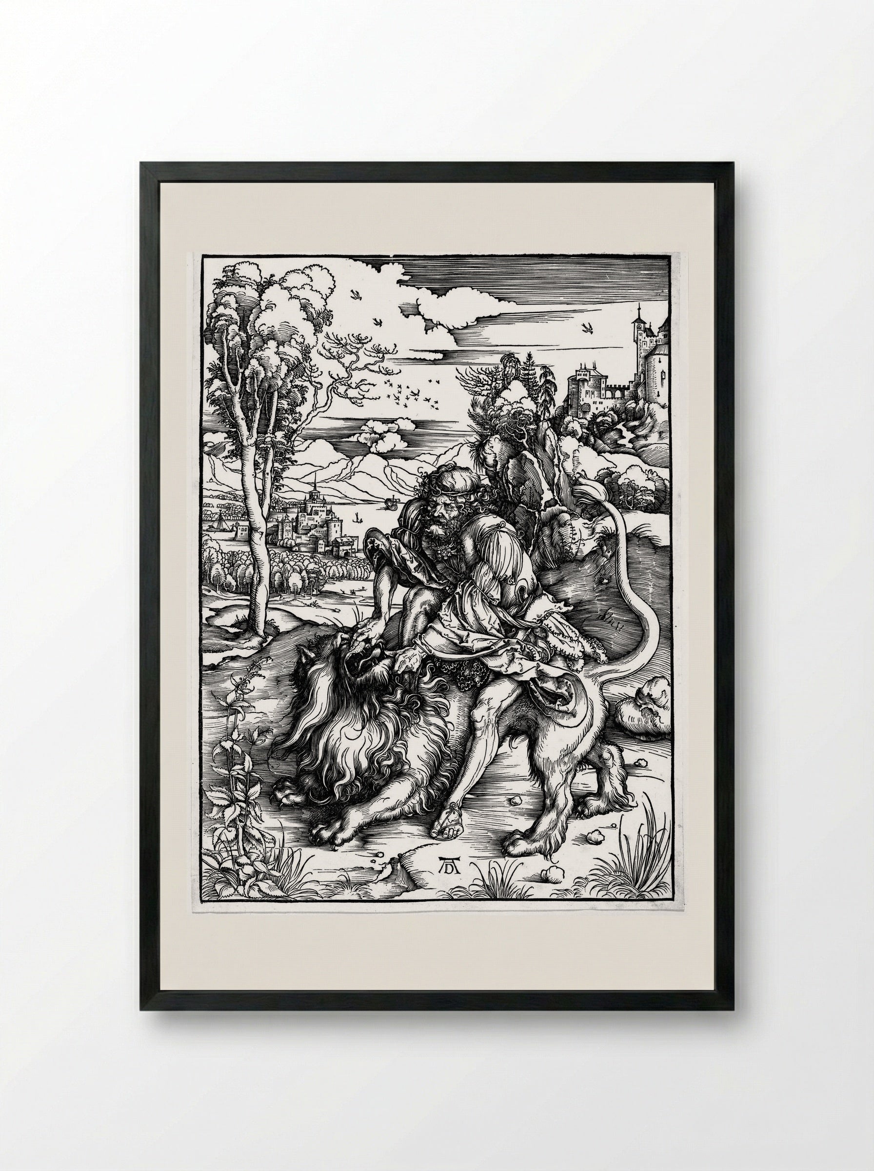 Samson Killing the Lion - Albrecht Dürer - Framed Print Black
