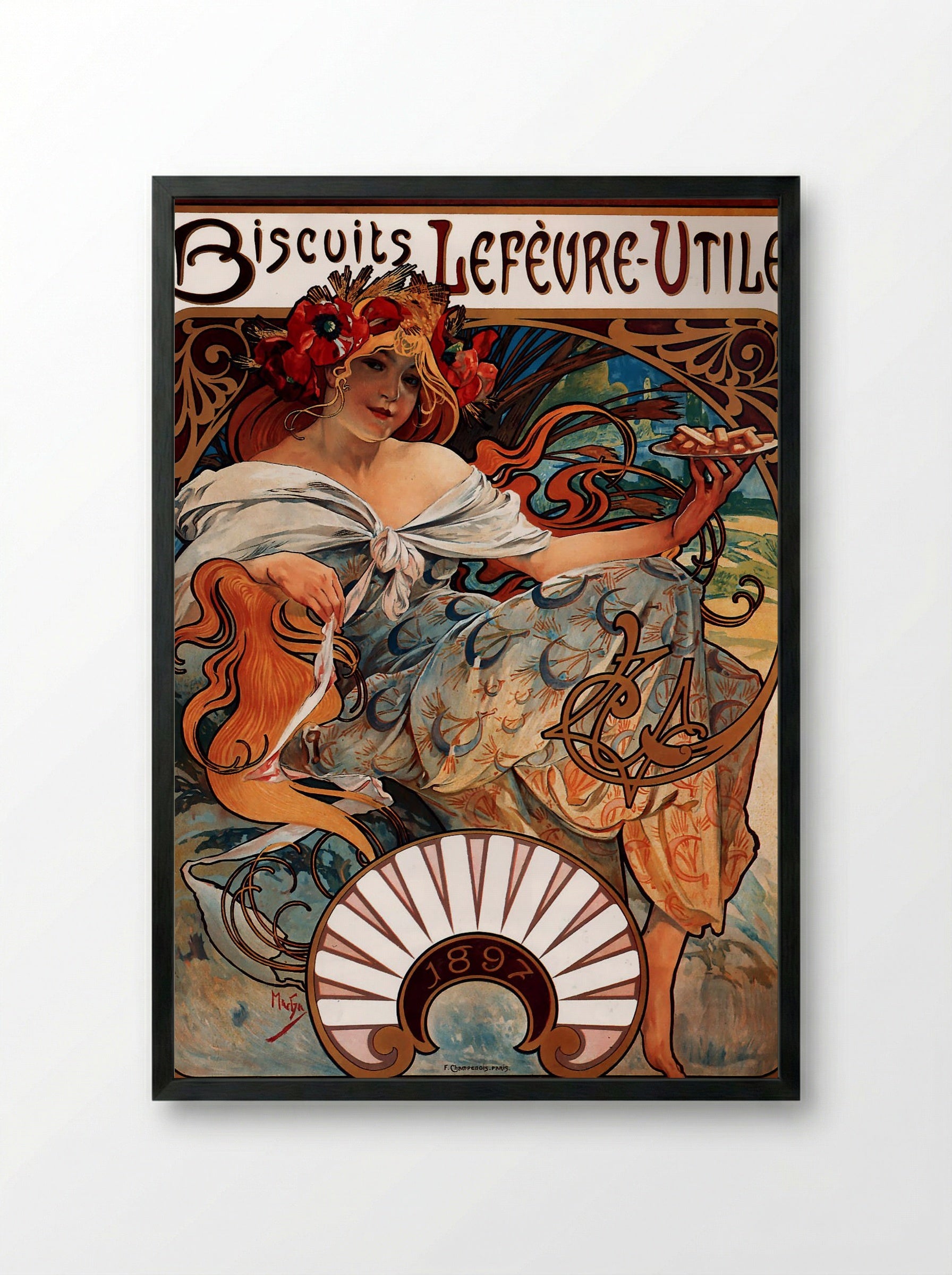Biscuits Lefèvre-Utile - Alphonse Mucha - Framed Print Black