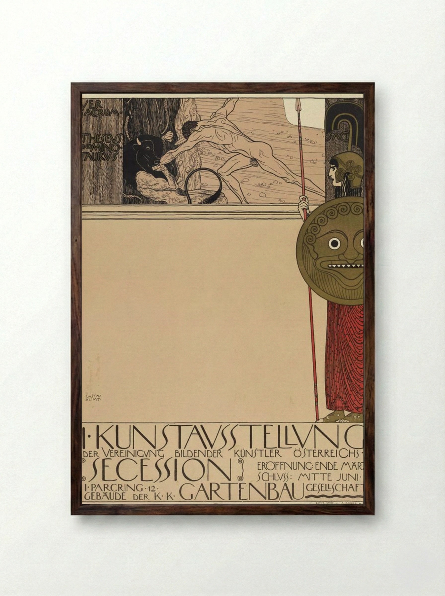 Poster for the 1st Secession Exhibition - Gustav Klimt - Framed Print Dark Wood