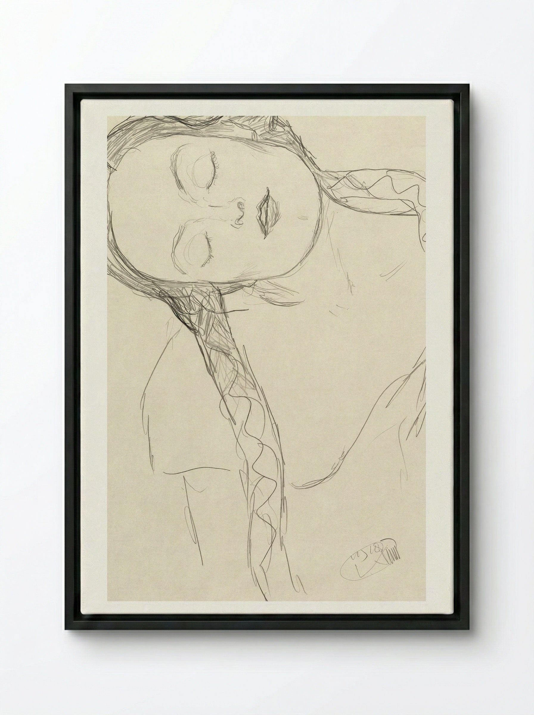 Half-figure of a Young Woman - Gustav Klimt - Framed Canvas Black