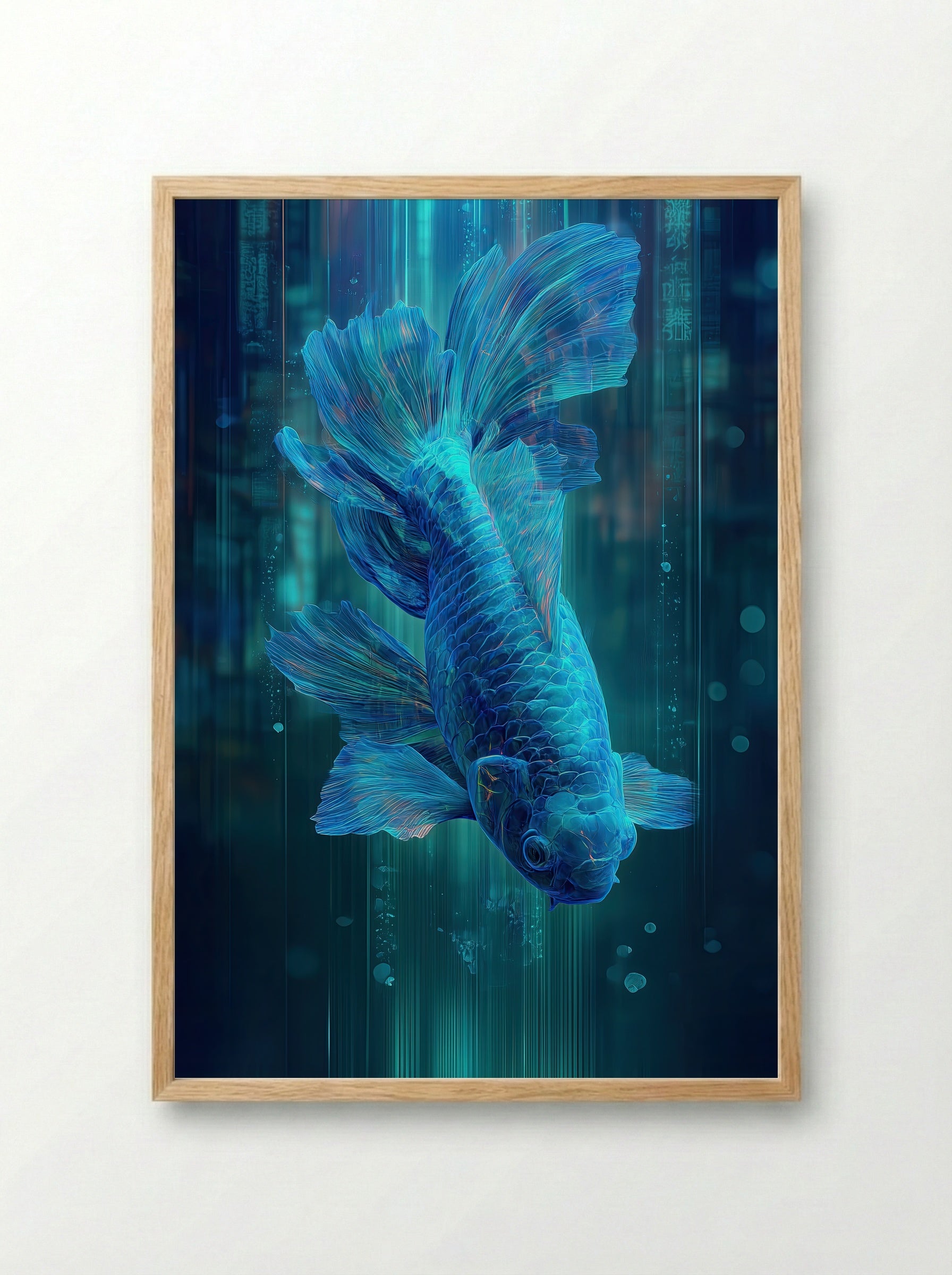 Cyber Koi No.3 – Arctic Surge - Framed Print Wood