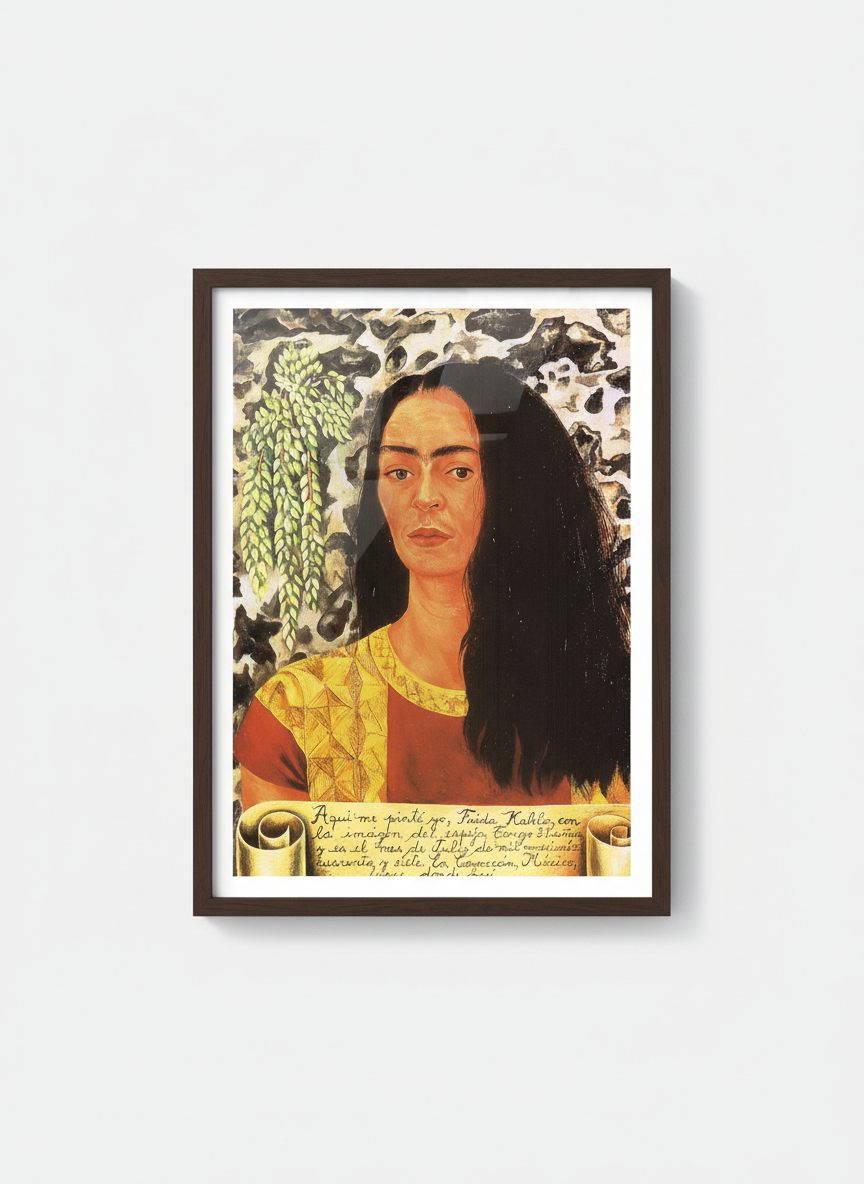 Self-Portrait with Loose Hair - Frida Kahlo - Framed Print Dark Wood