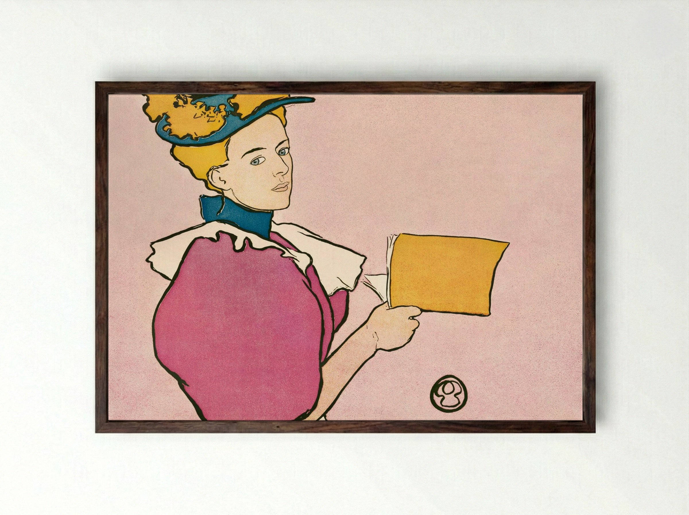 Woman Holding Book - Edward Penfield - Framed Print Dark Wood