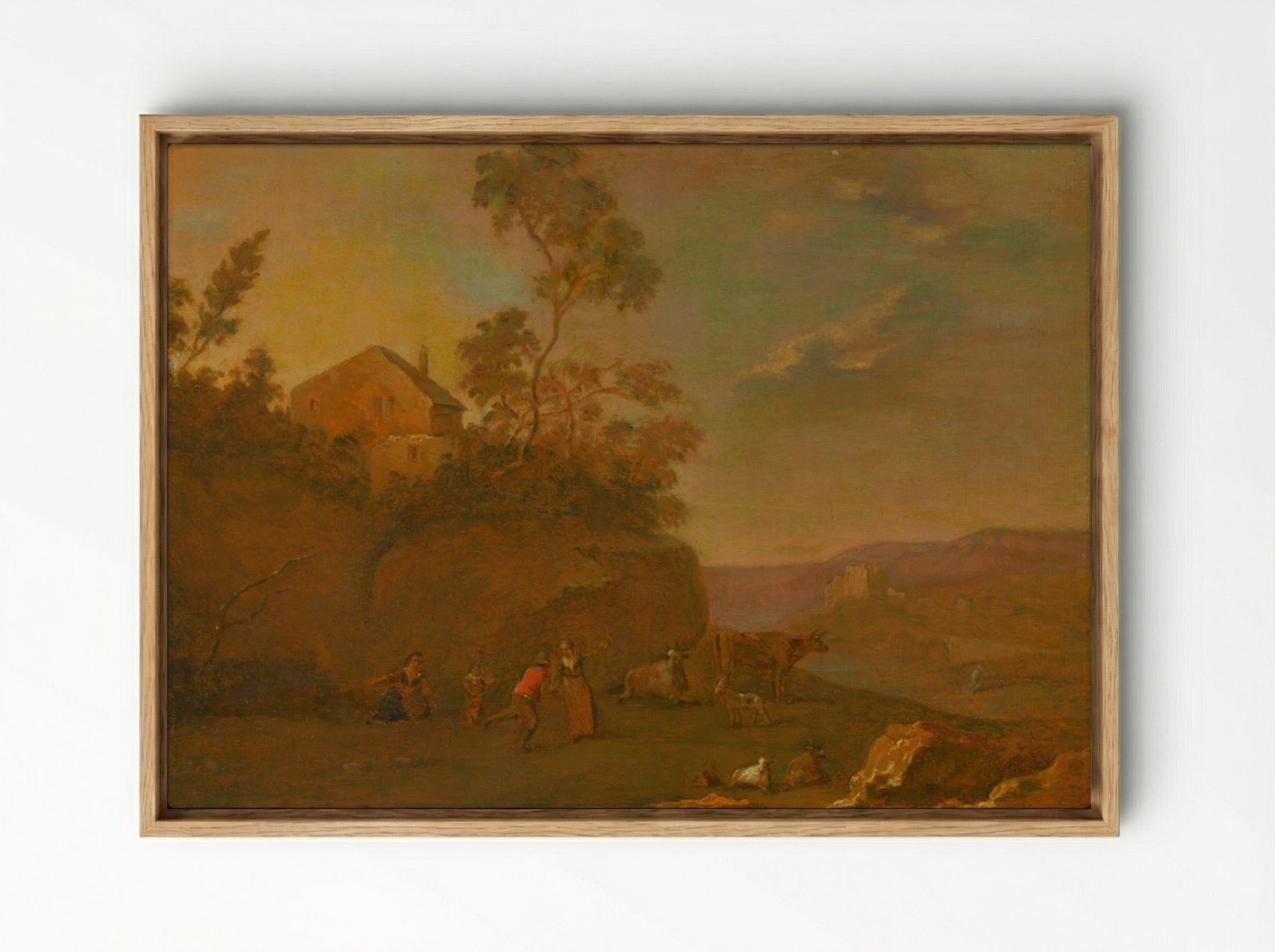 Early Evening: Landscape with Figures and Cattle - Thomas Gainsborough - Framed Canvas Wood