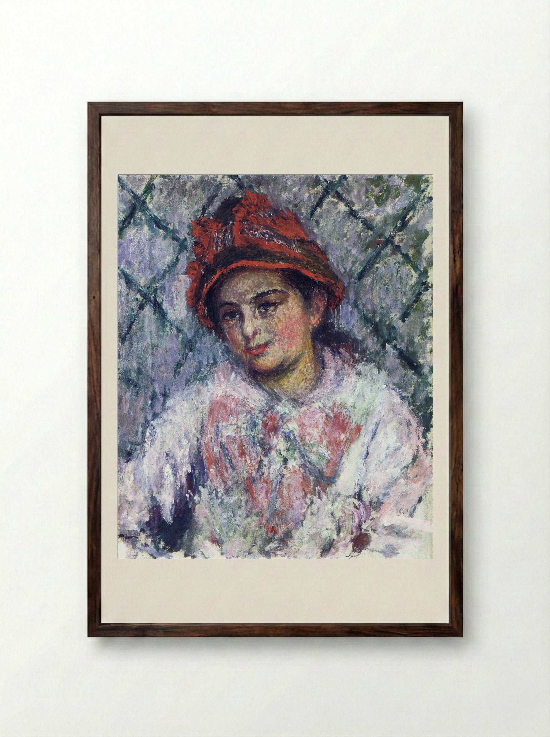Blanche Hoschedé Monet with a Red Hat - Claude Monet - Framed Print Dark Wood