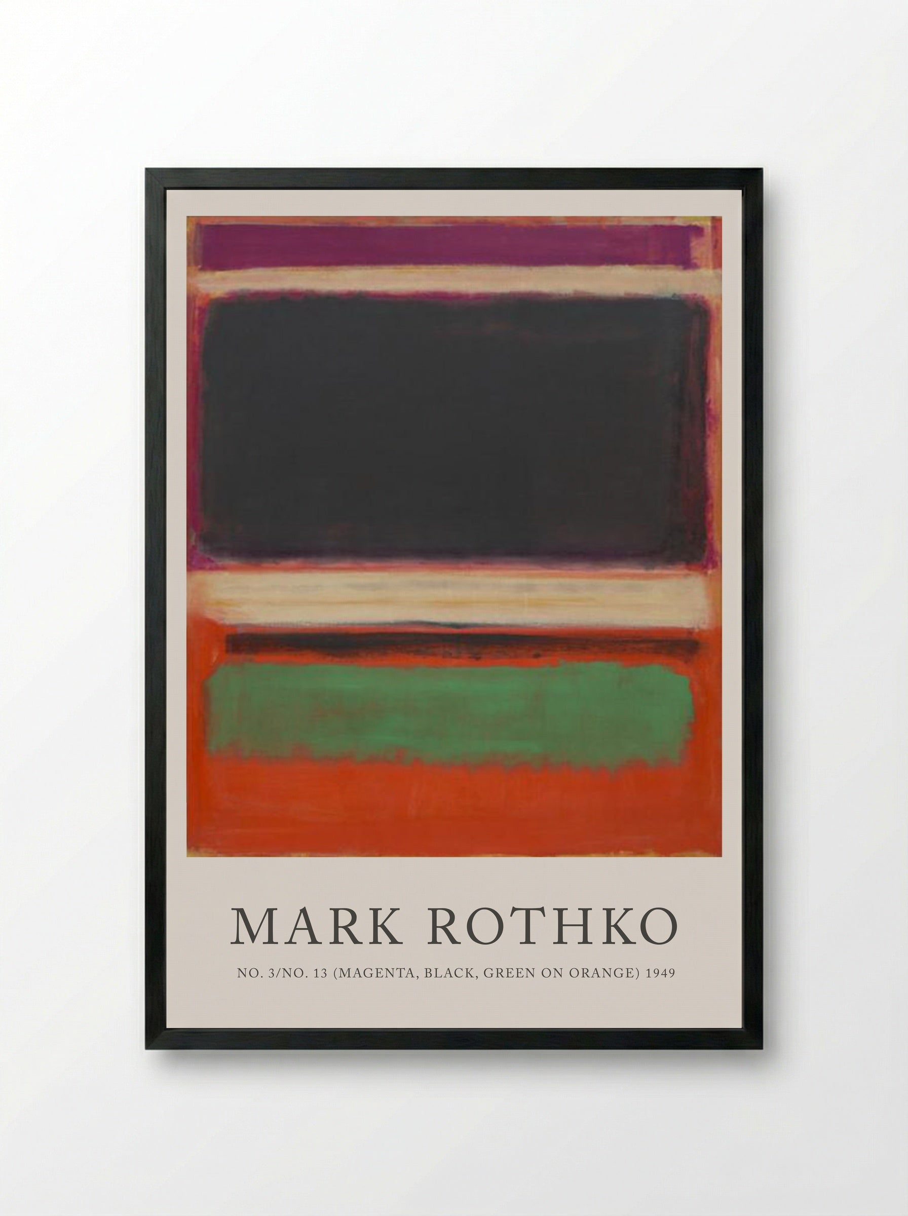 No. 3/No. 13 (Magenta, Black, Green on Orange) - Mark Rothko - Framed Print Black