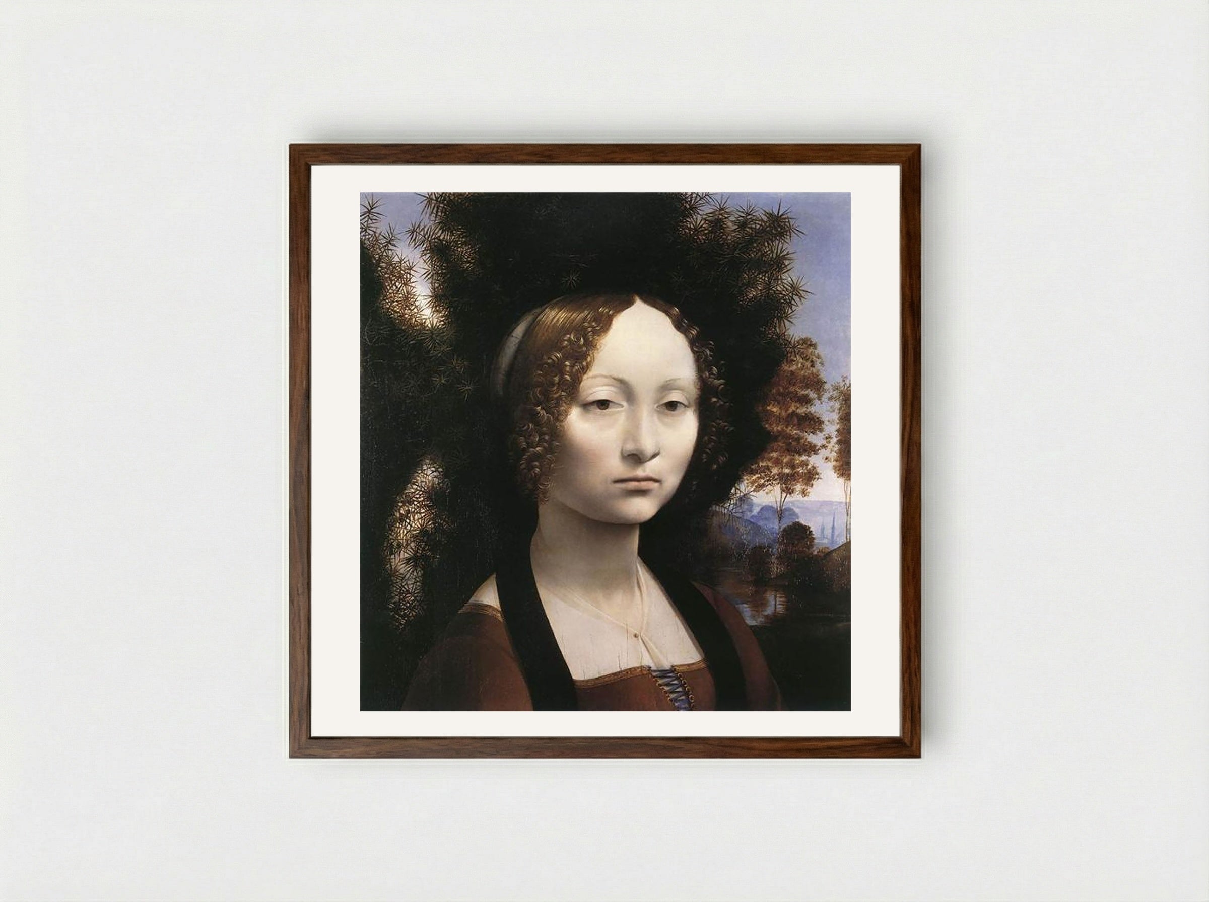 Portrait of Ginevra Benci - Leonardo da Vinci - Framed Print Dark Wood