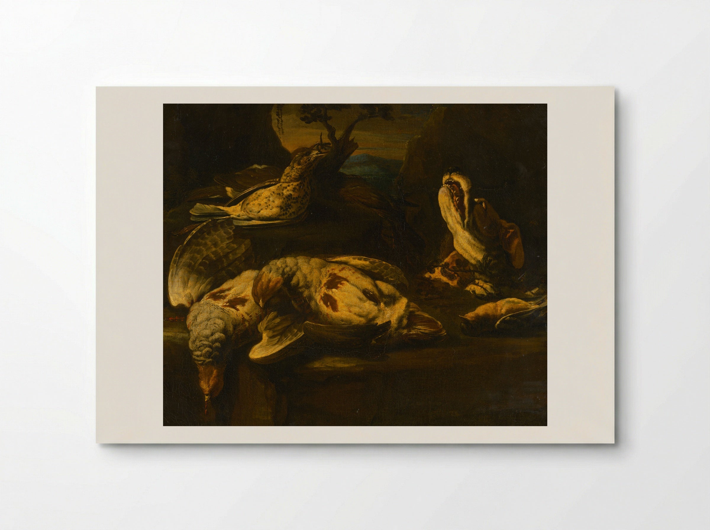 Hunting Still Life with Birds and Dog - Fine Art Print - Poster