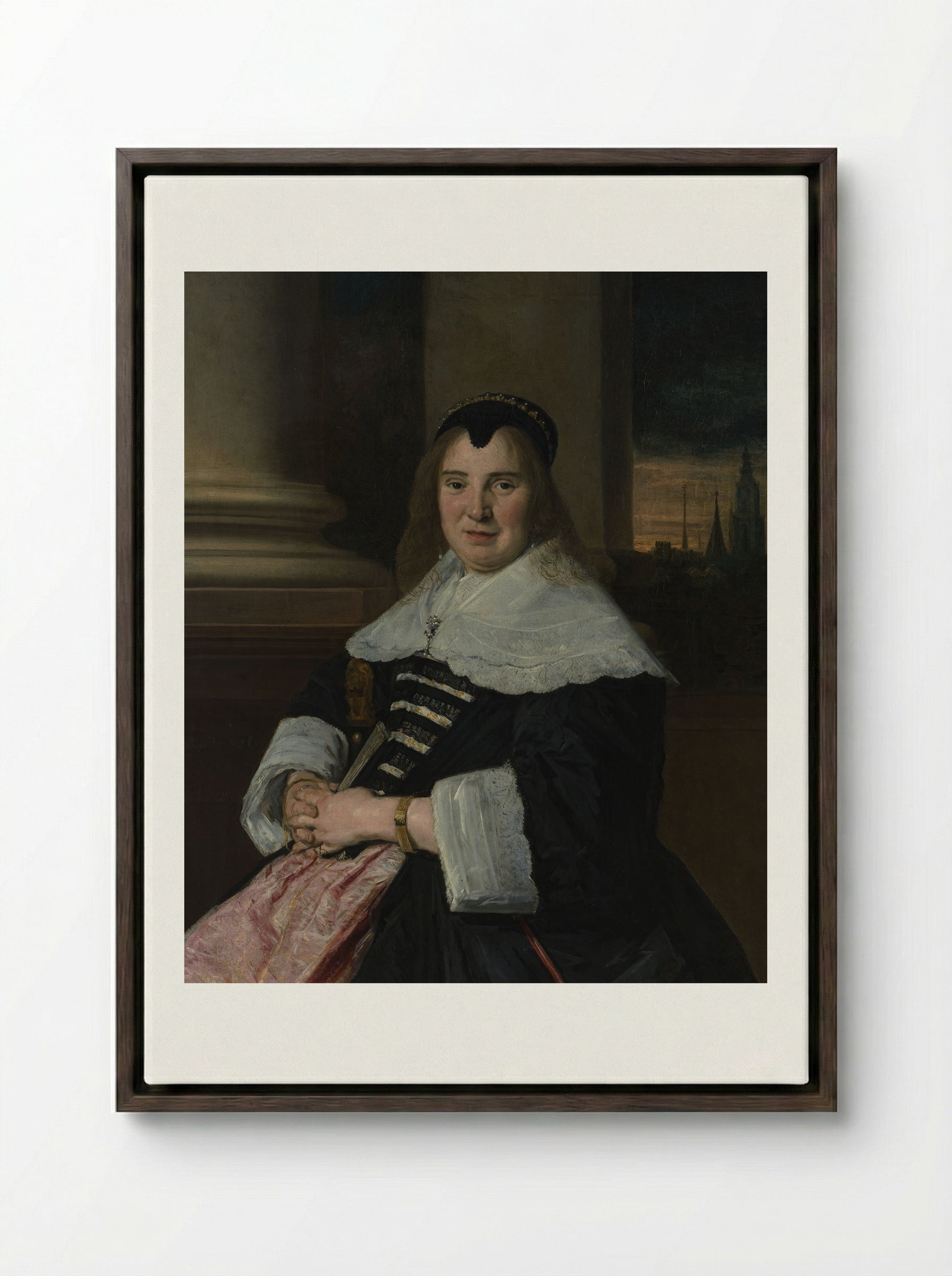 Portrait of a Woman - Frans Hals - Framed Canvas Dark Wood