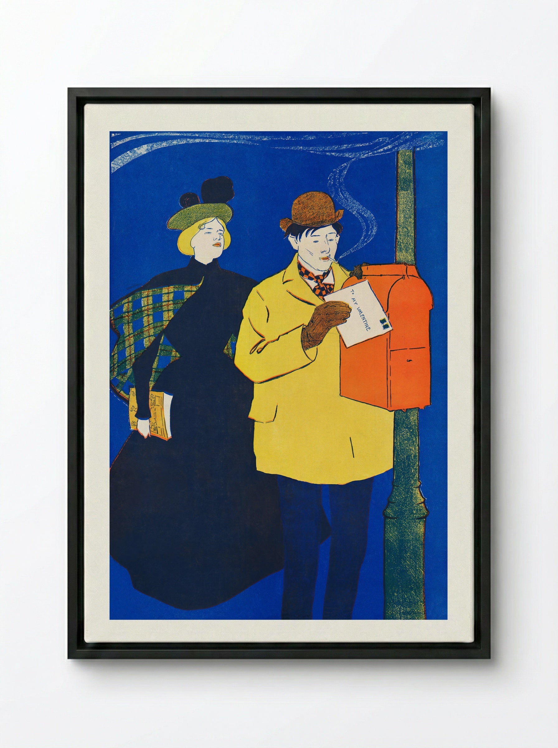 Man and Woman Sending Letter - Edward Penfield - Framed Canvas Black