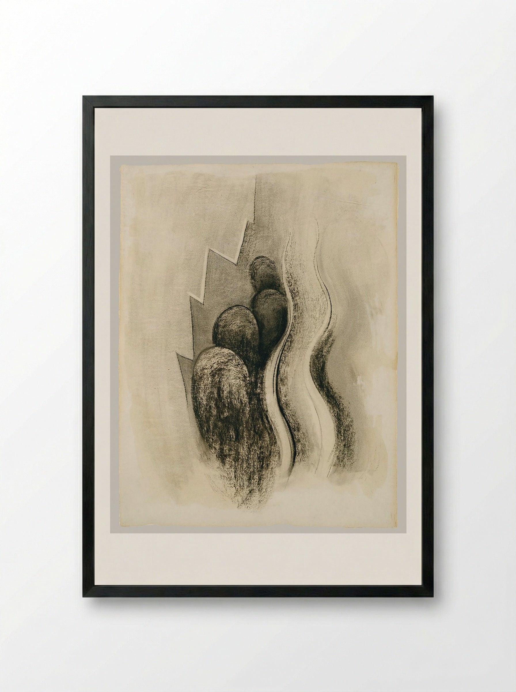 Untitled (Abstract Composition with Spheres and Zigzag) - Fine Art Print - Framed Print Black