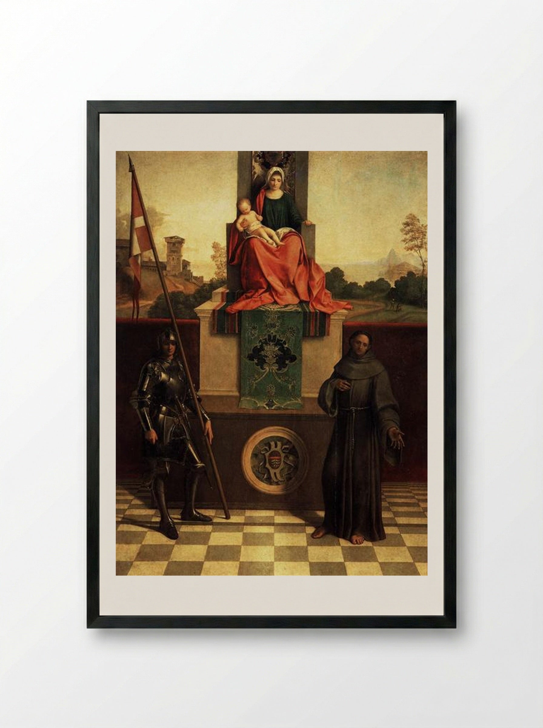 Madonna and Child with Saints Liberale and Francis (The Castelfranco Madonna) - Giorgione - Framed Print Black
