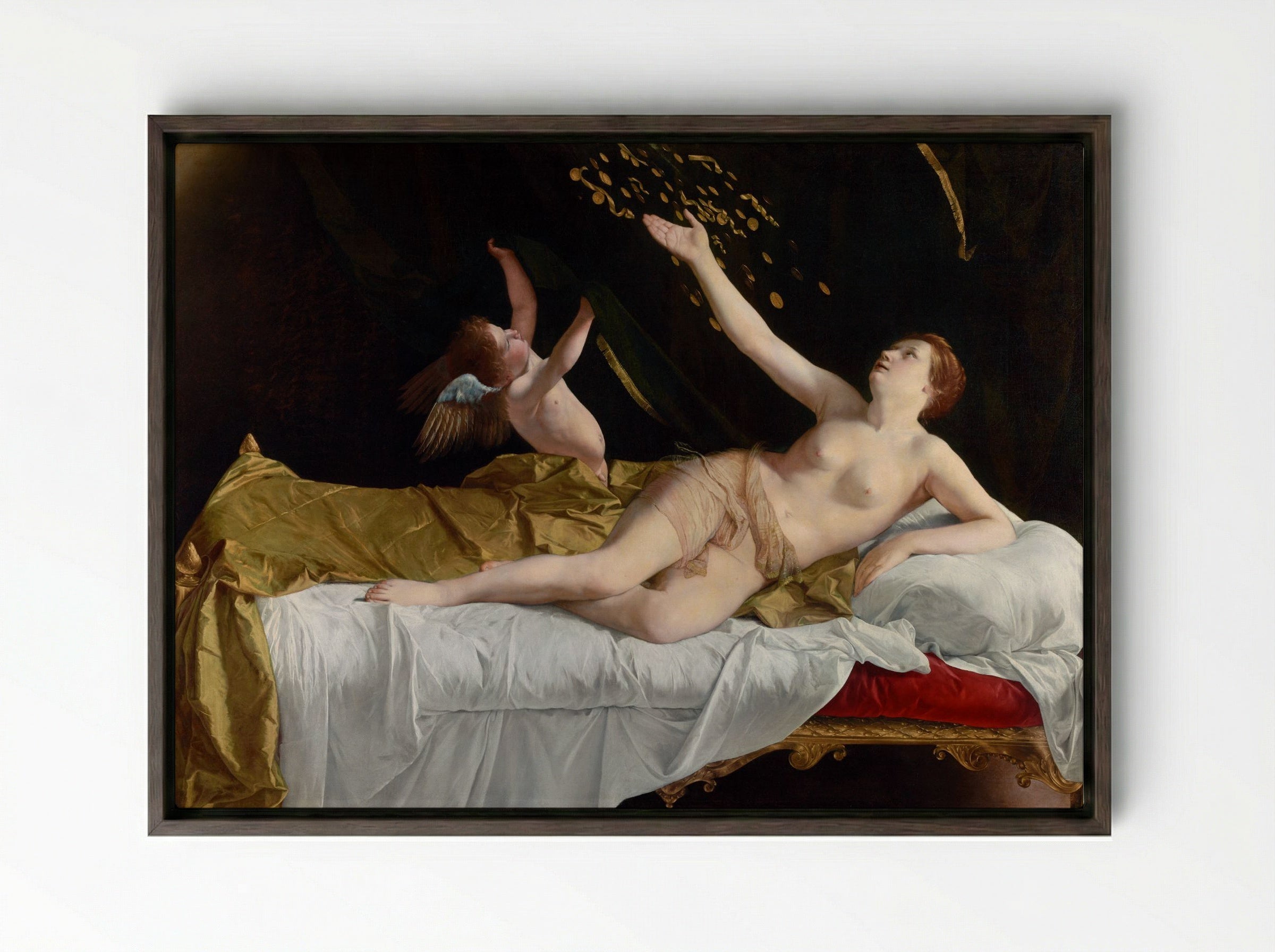 Danaë and the Shower of Gold - Orazio Gentileschi - Framed Canvas Dark Wood