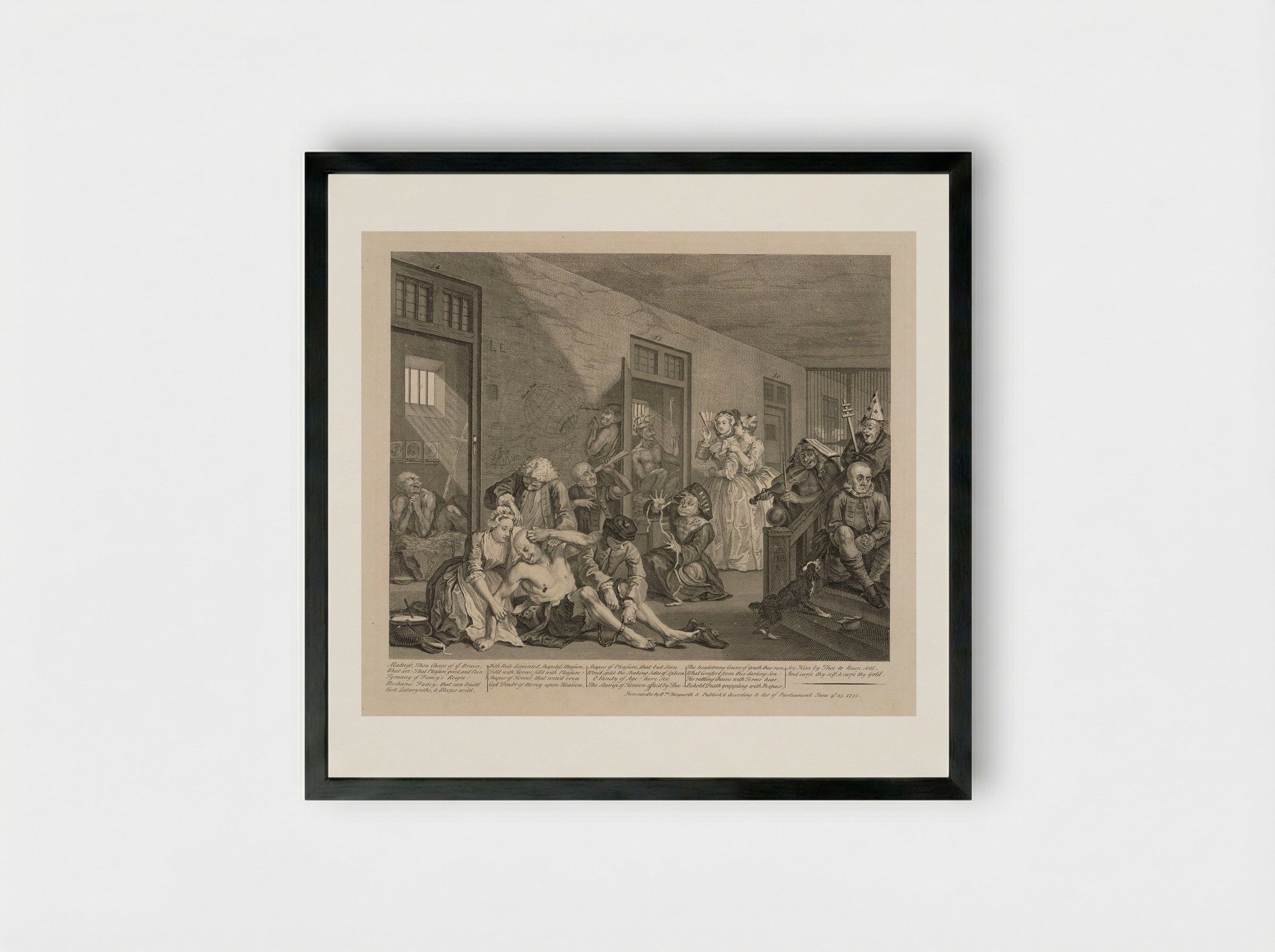 The Rake in Bedlam - William Hogarth - Framed Print Black