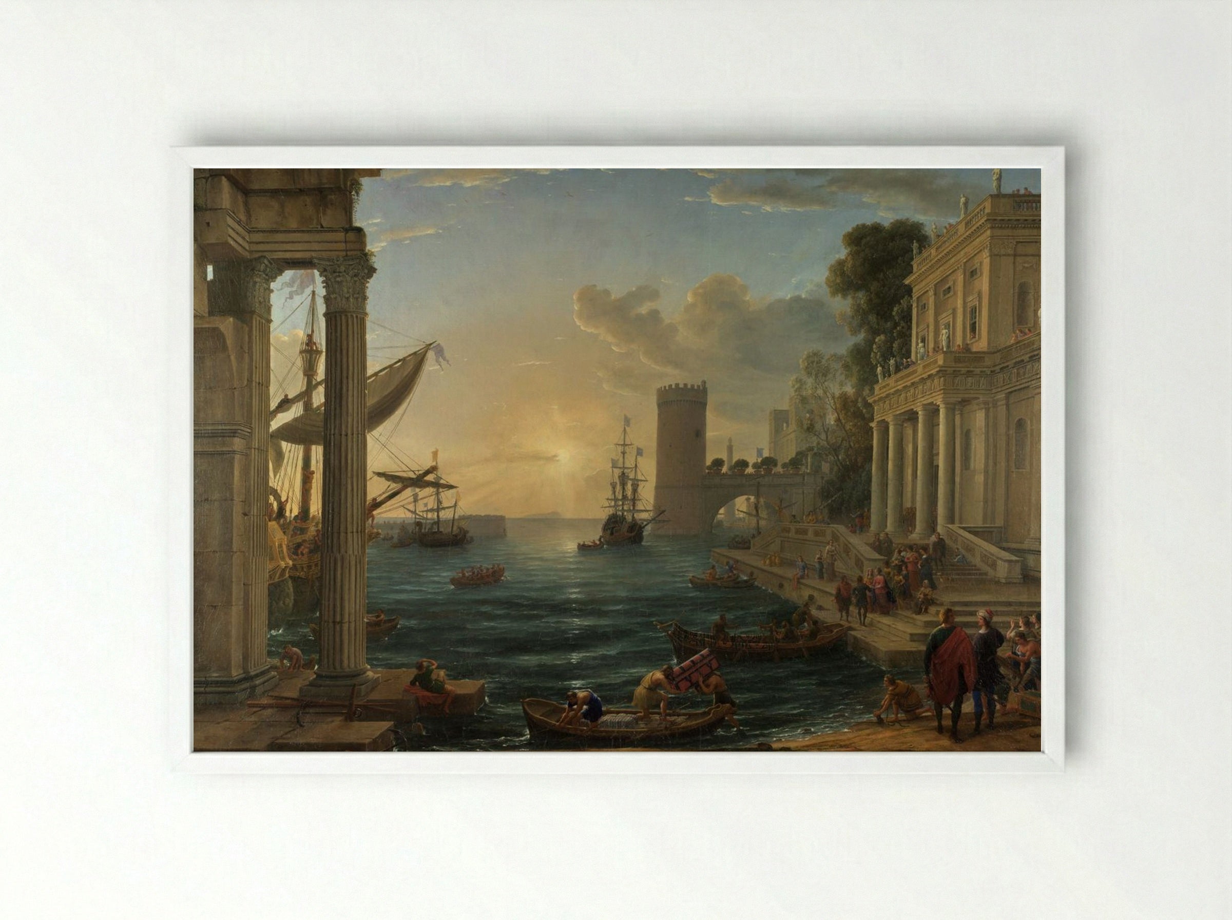 Seaport with the Embarkation of Saint Ursula - Claude Lorrain - Framed Print White