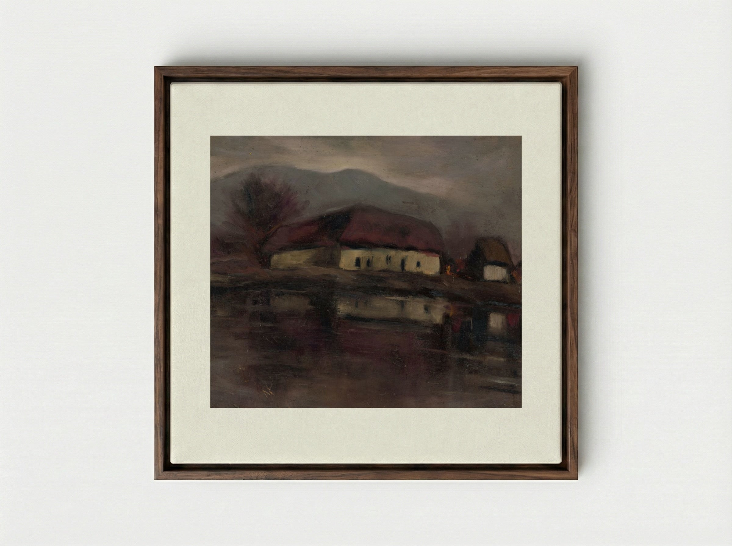 Sketch of a Landscape with a Lake - Zolo Palugyay - Framed Canvas Dark Wood
