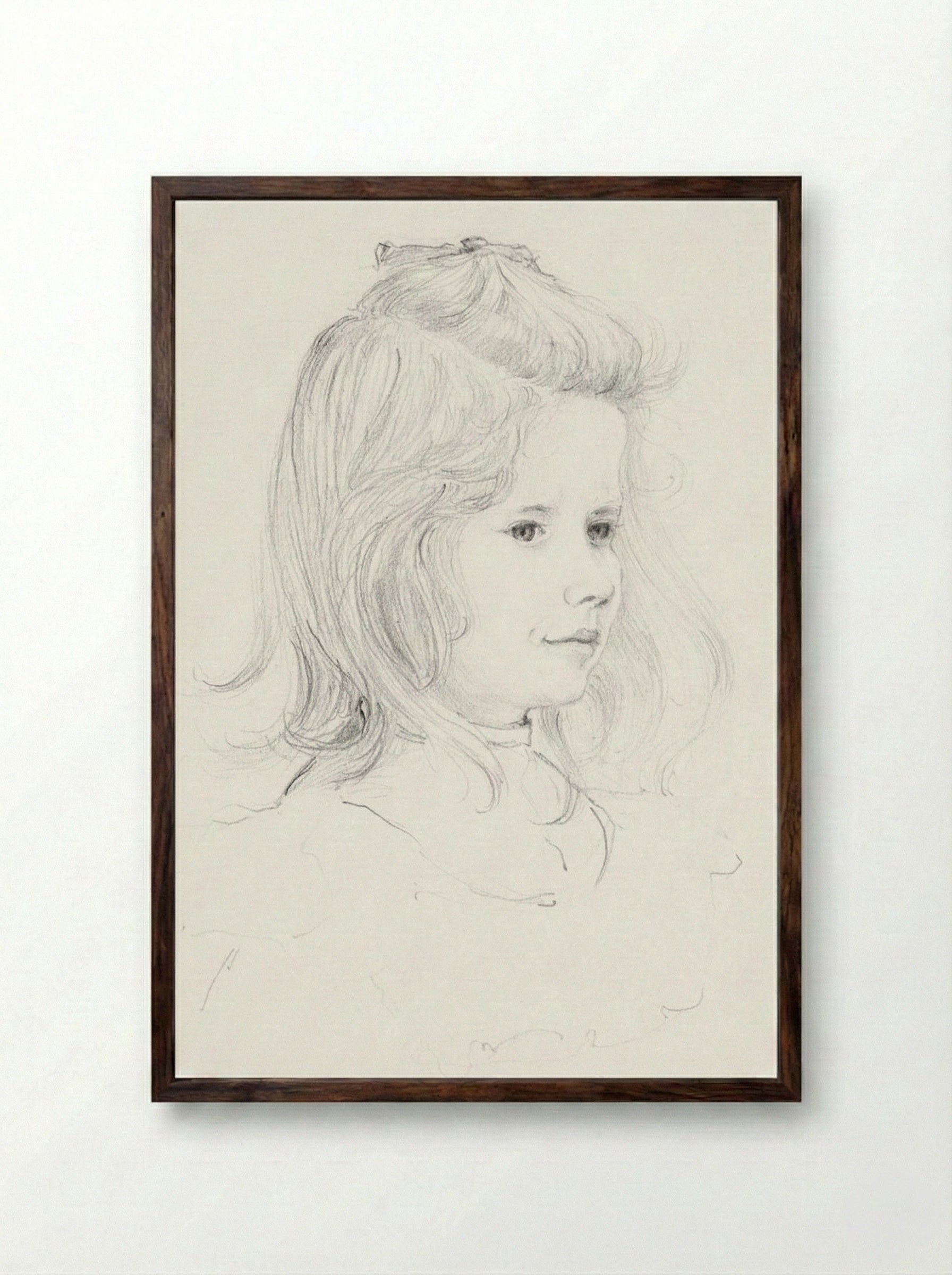 Portrait of a Girl (Sketch) - Julie de Graag - Framed Print Dark Wood