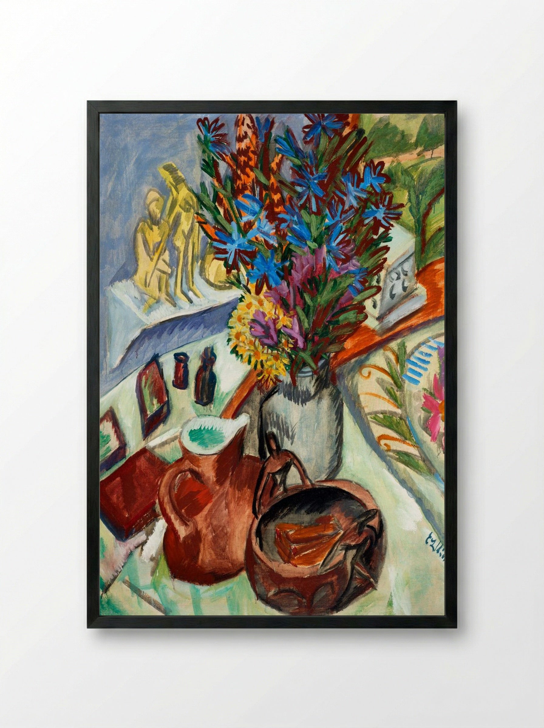 Still Life with Jug and African Bowl - Ernst Ludwig Kirchner - Framed Print Black