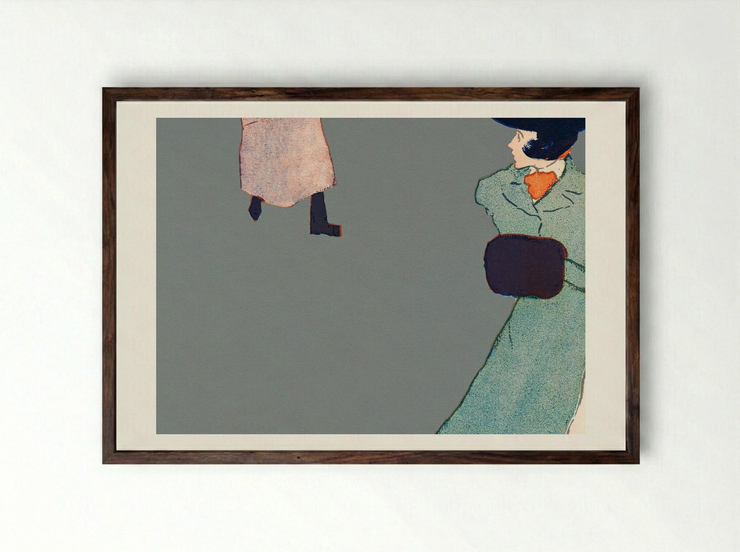 Man and Woman on Street - Edward Penfield - Framed Print Dark Wood