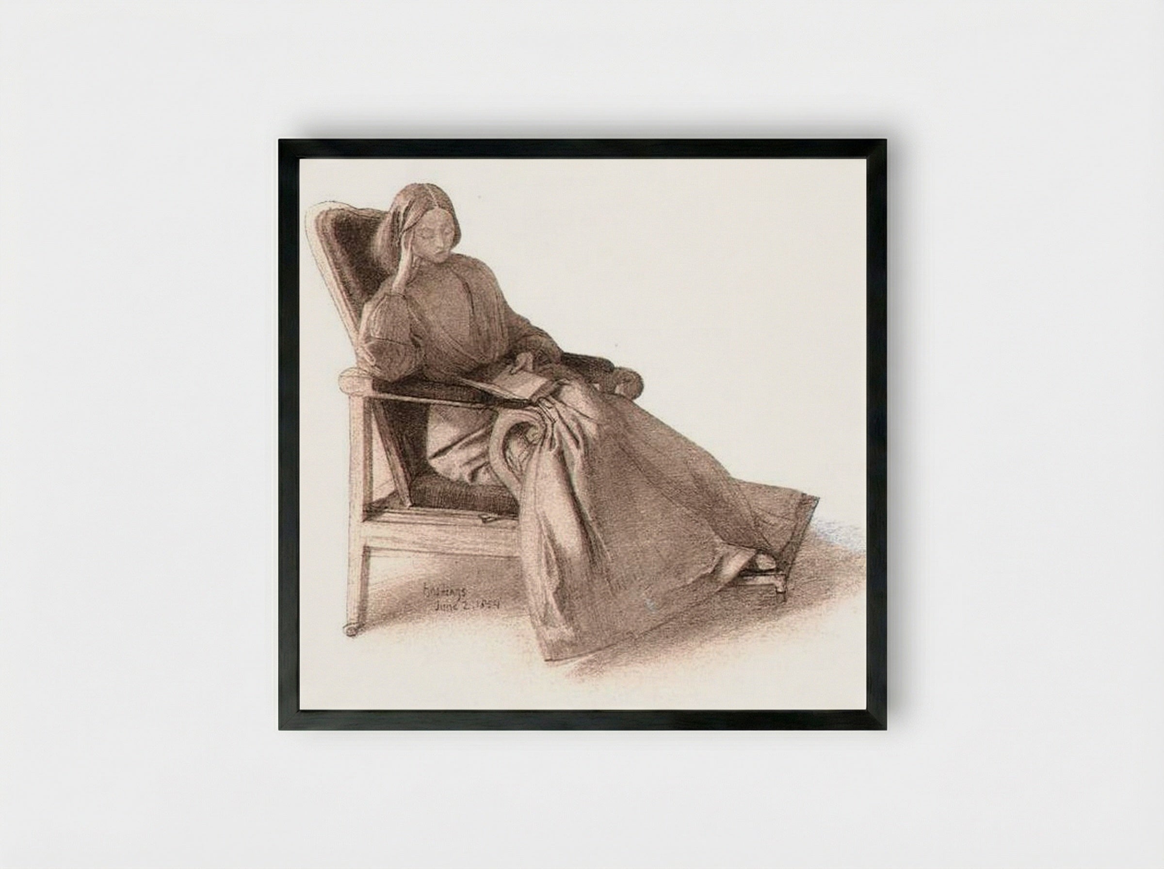 Study of a Woman Reading in a Chair - Elizabeth Siddal - Framed Print Black