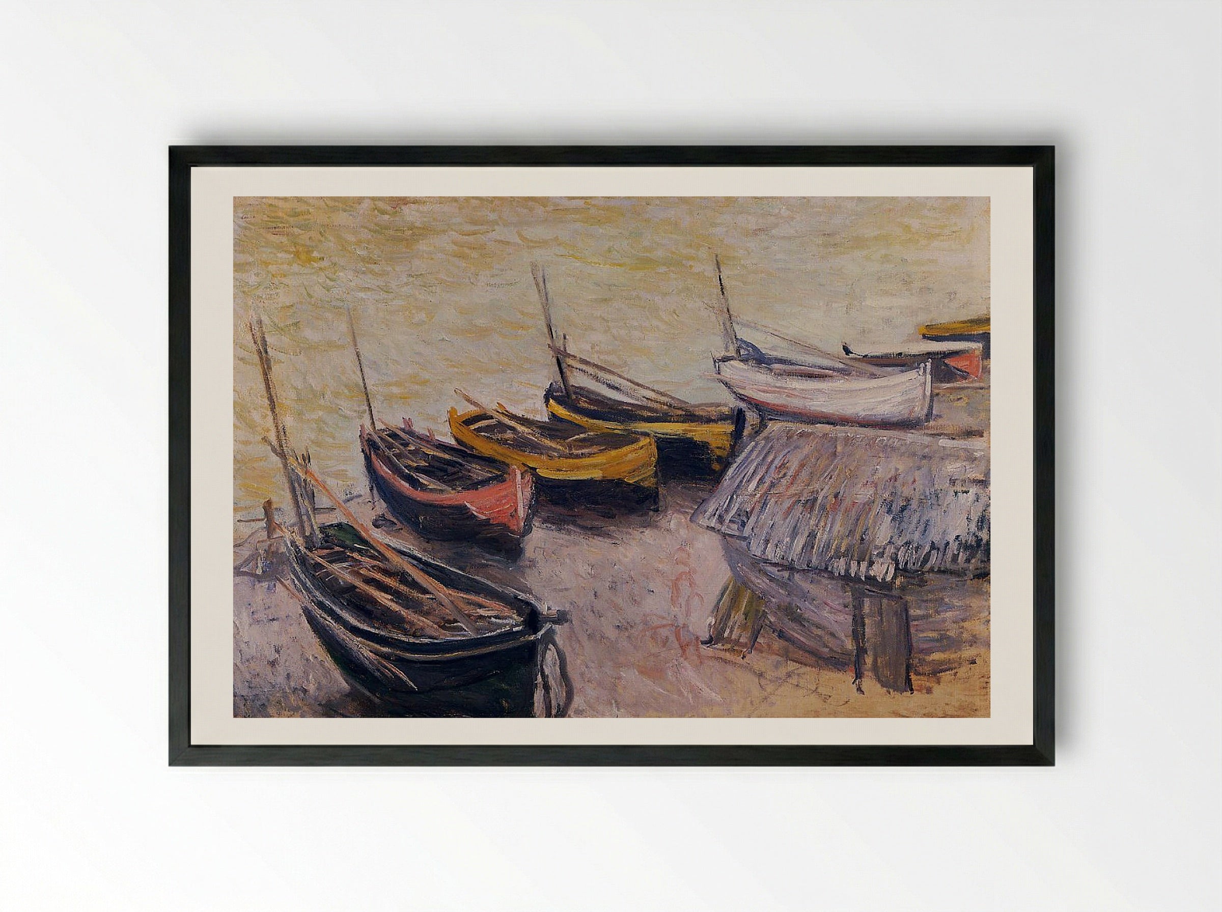 Boats on the Beach - Fine Art Print - Framed Print Black