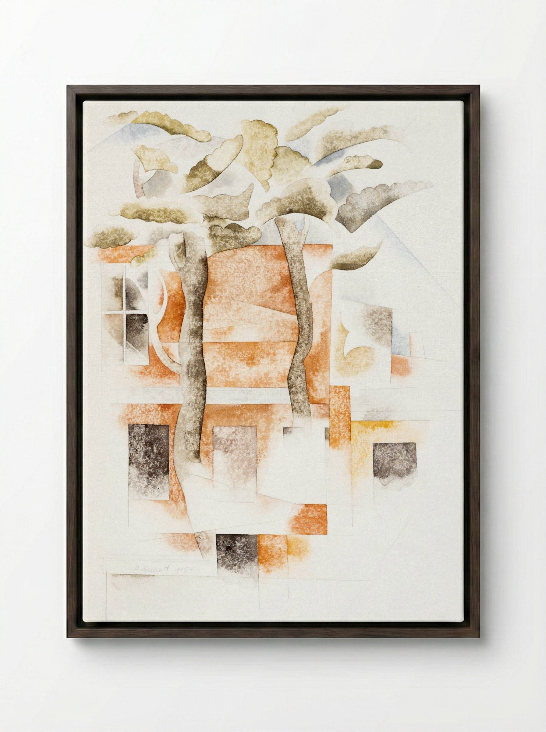 Bermuda Houses Seen Through Trees - Charles Demuth - Framed Canvas Dark Wood