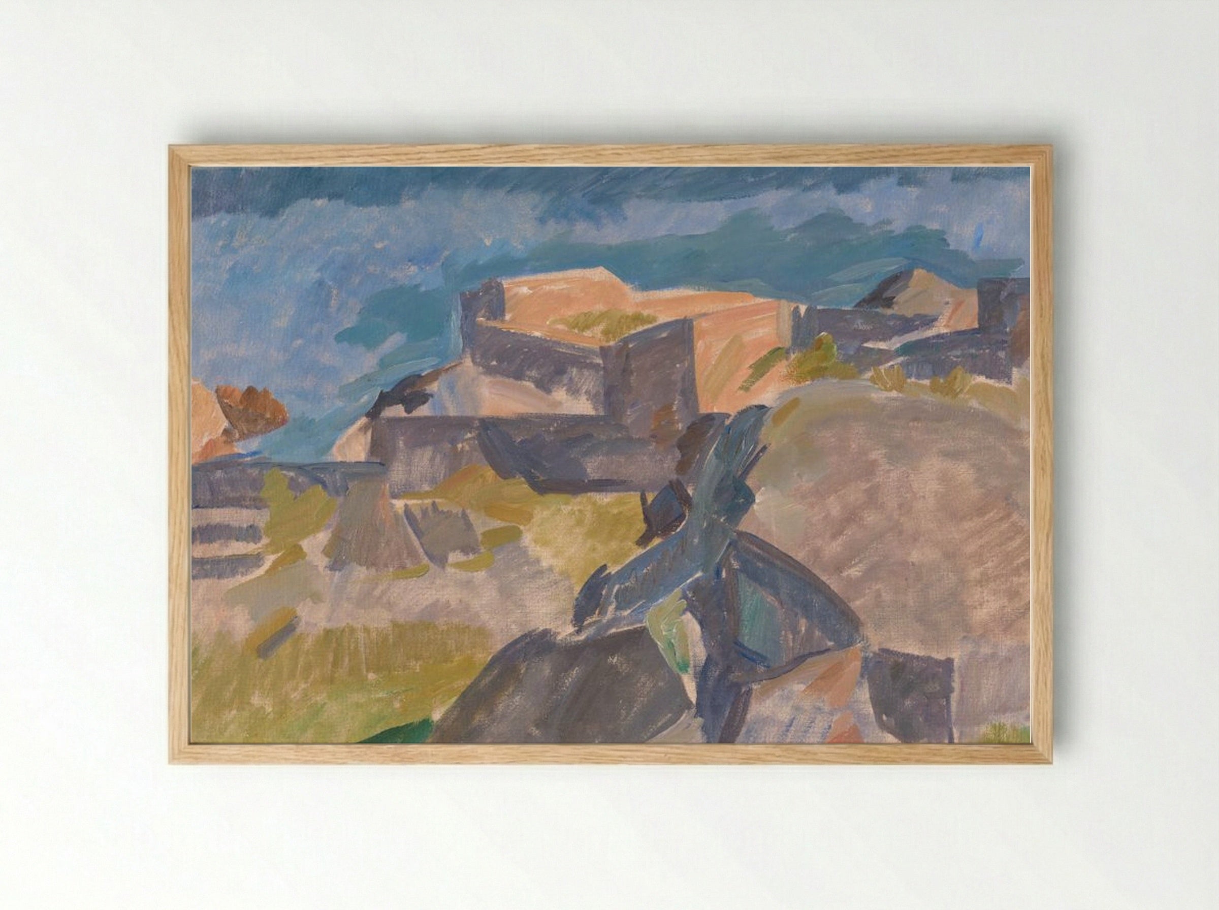 Coastal View with Buildings - Edvard Weie - Framed Print Wood